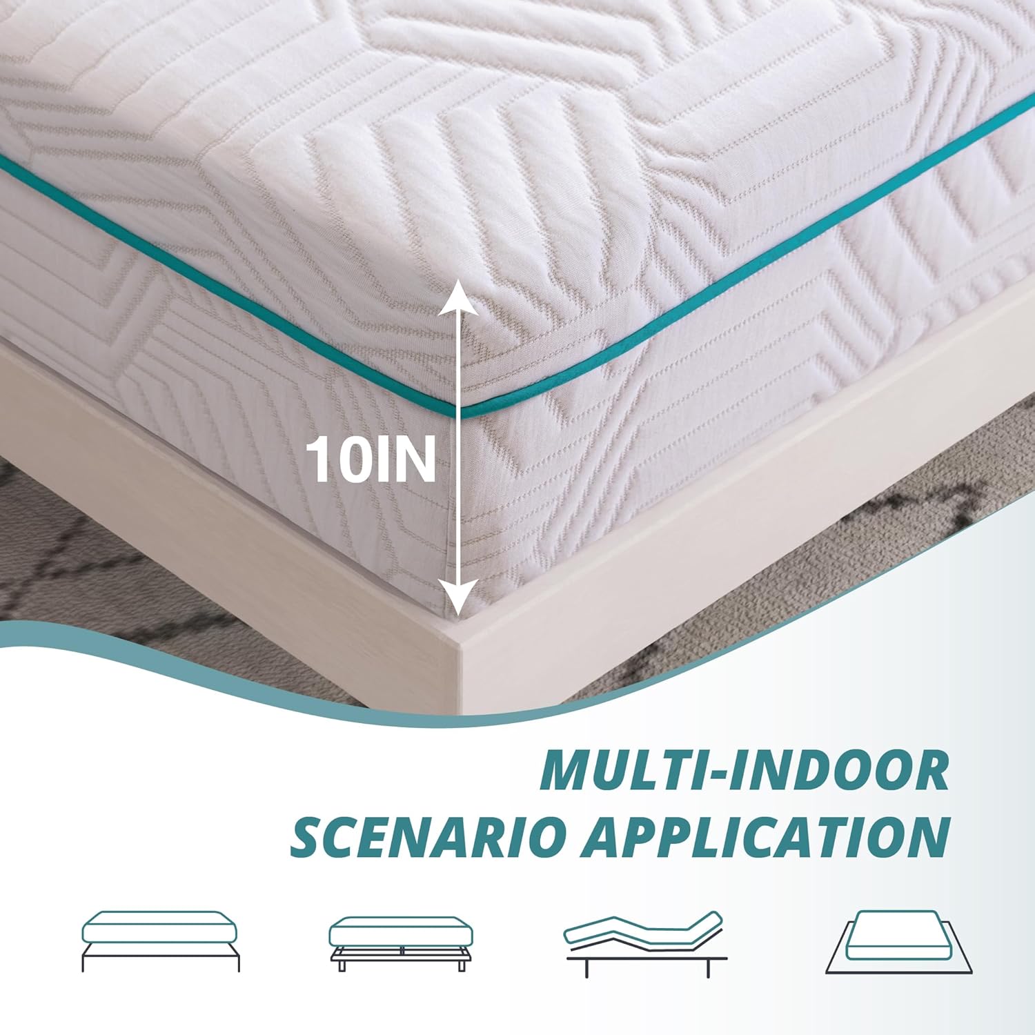 Colchón de espuma viscoelástica individual XL de 10 pulgadas, colchón de gel refrescante de fibra de vidrio de bambú y carbón en una caja,