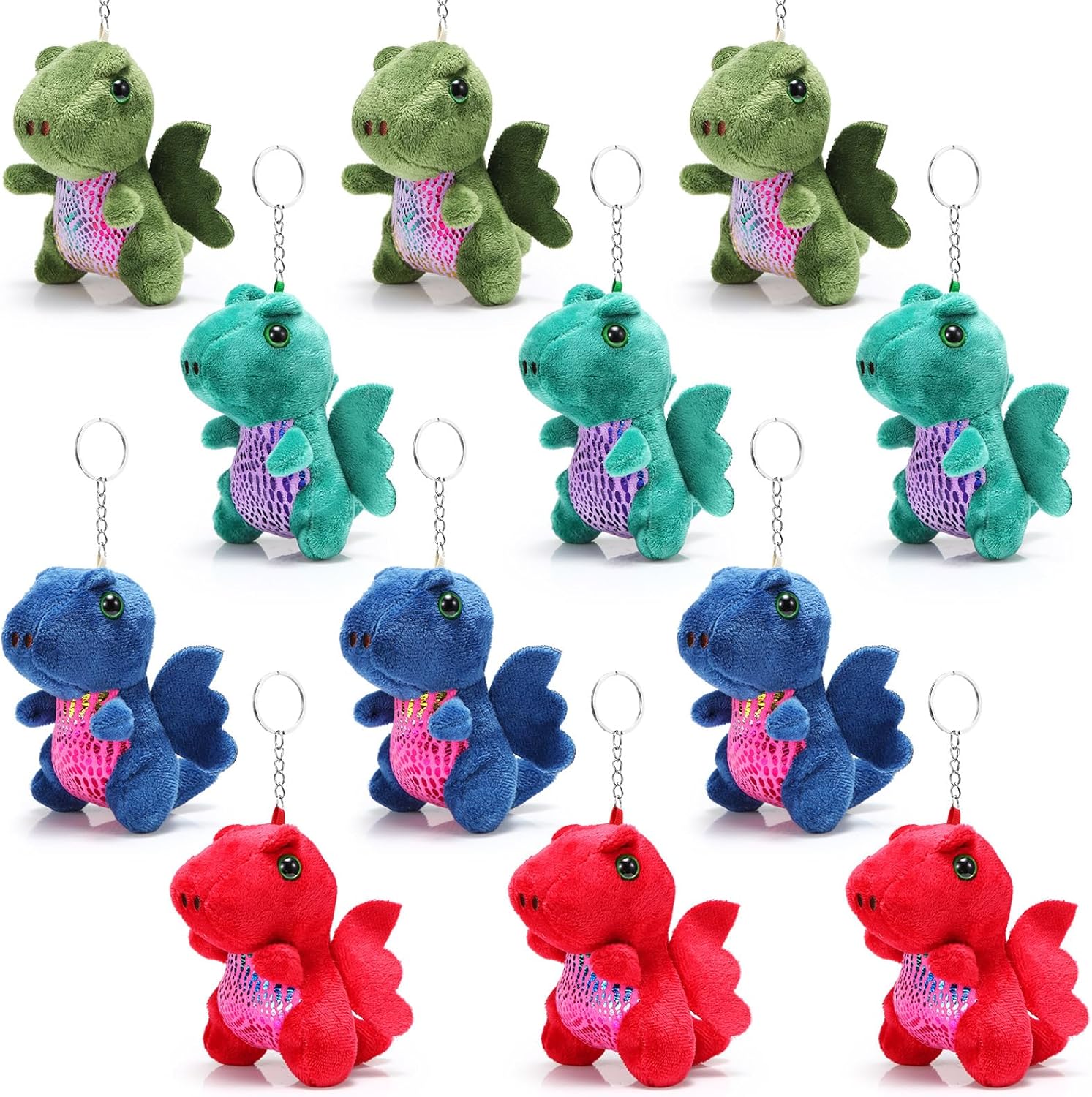 12 piezas de animales de peluche de dragón a granel, lindo llavero de peluche de dinosaurio, adorable peluche de dragón para cumpleaños de niños
