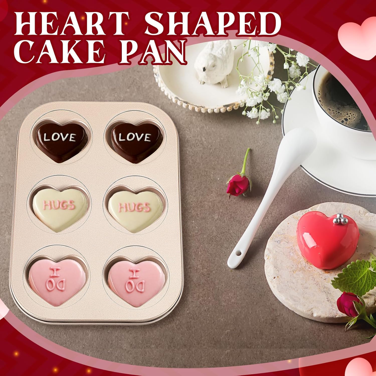 3 moldes para pasteles en forma de corazón, mini moldes para magdalenas, moldes de acero al carbono para cumpleaños, boda, día de San Valentín, 10.4