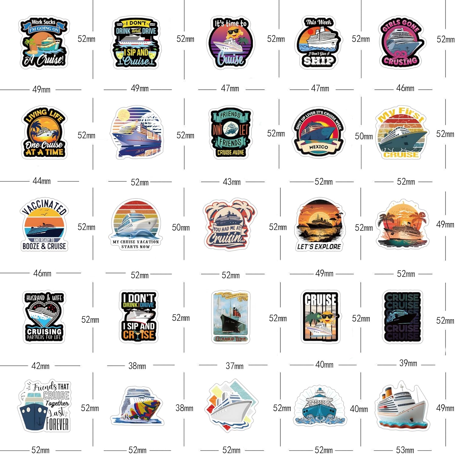 Paquete de 61 calcomanías de crucero, calcomanías estéticas impermeables de vinilo para botella de agua, patineta, laptop, teléfono, diario, álbumes