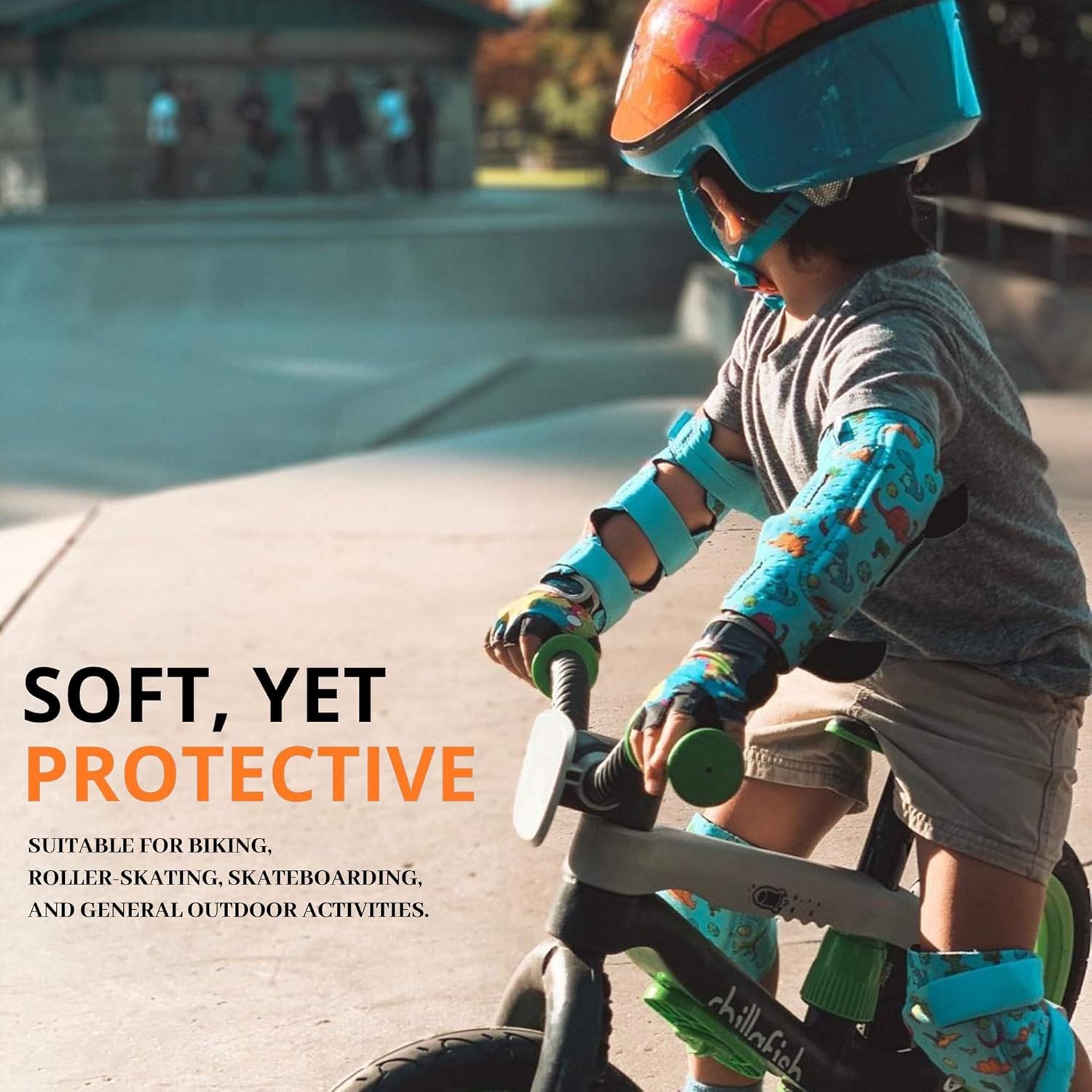Simply Kids – Innovadoras rodilleras y coderas para niños con guantes de bicicleta, juego de equipamiento protector para niños con bolsa de malla I