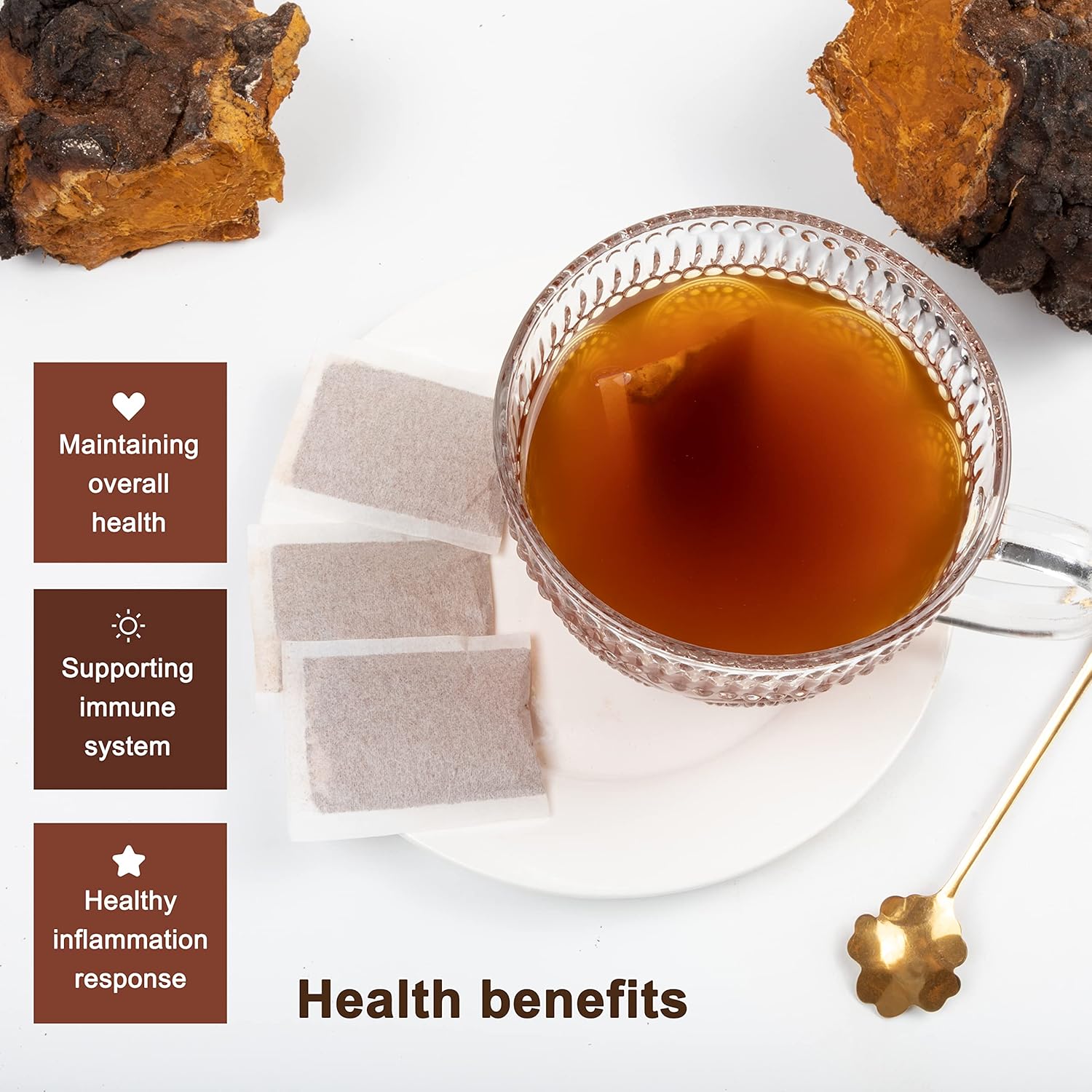 RongChinTang – Té orgánico de hongos Chaga 0.07 oz X 40 bolsitas de té (2.8 oz) Té de hongos Chaga premium – Antioxidante sin cafeína 100% natural