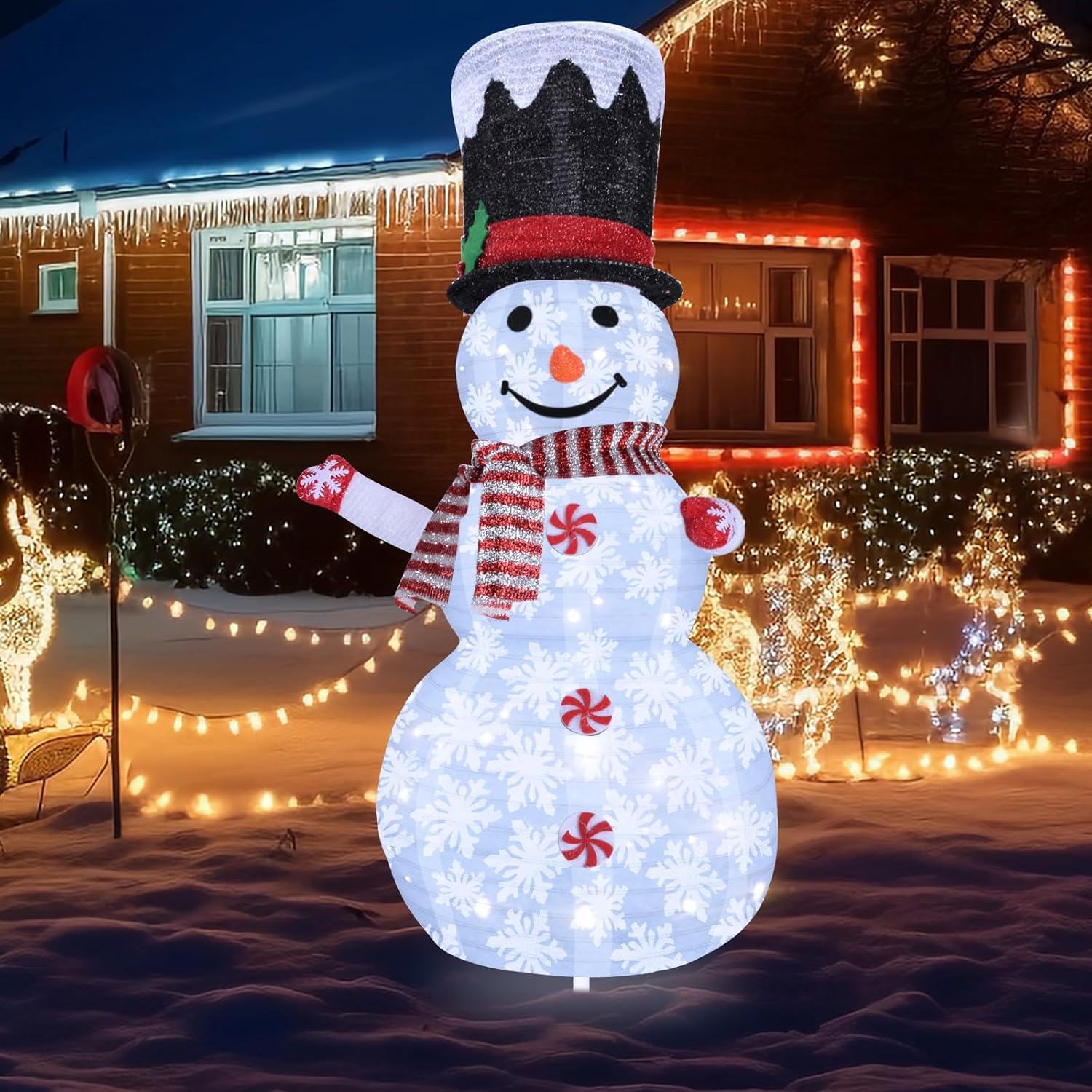 Muñeco de nieve para exteriores, decoración de Navidad plegable de 3.2 pies, muñeco de nieve de Navidad, muñeco de nieve iluminado para Navidad