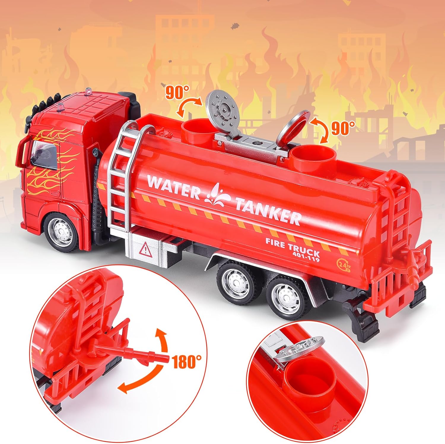 Lorfancy Paquete de 3 camiones de bomberos de juguete para niños pequeños de 3, 4, 5, 6 años de edad, para niños, modelo de metal, camiones de