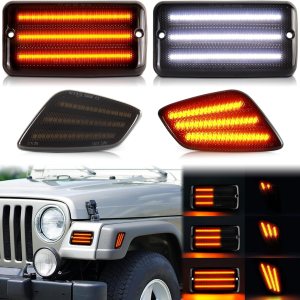 Switchback – Señales de giro LED secuenciales ámbar para parachoques delantero, luz blanca DRL lateral para Jeep Wrangler TJ 1997-2006, 4 luces de Switchback – Señales de giro LED secuenciales ámbar para parachoques delantero, luz blanca DRL lateral para Jeep Wrangler TJ 1997-2006, 4 luces de