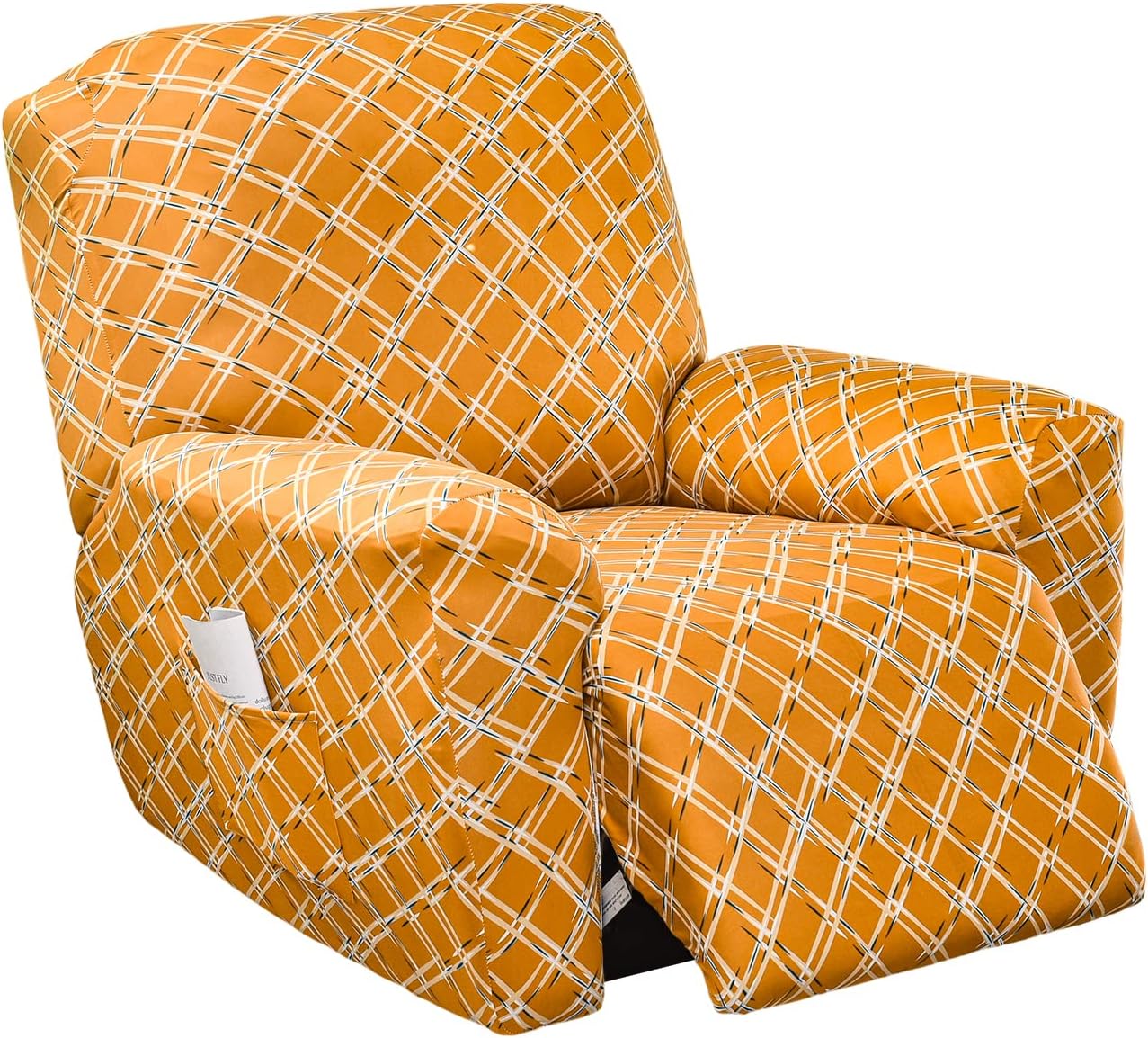 CRFATOP Funda reclinable con estampado floral con bolsillos, funda reclinable individual, 4 piezas, funda para sillón reclinable con parte inferior