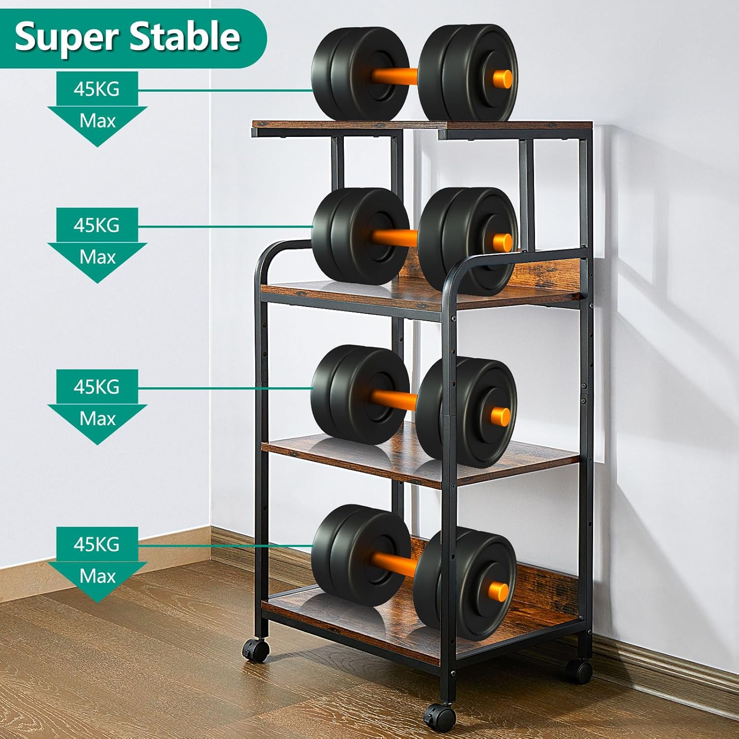 jarrvz Soporte de impresora de 4 niveles con ruedas, escritorio de impresora, estante de almacenamiento multiusos para oficina y hogar, soporte de