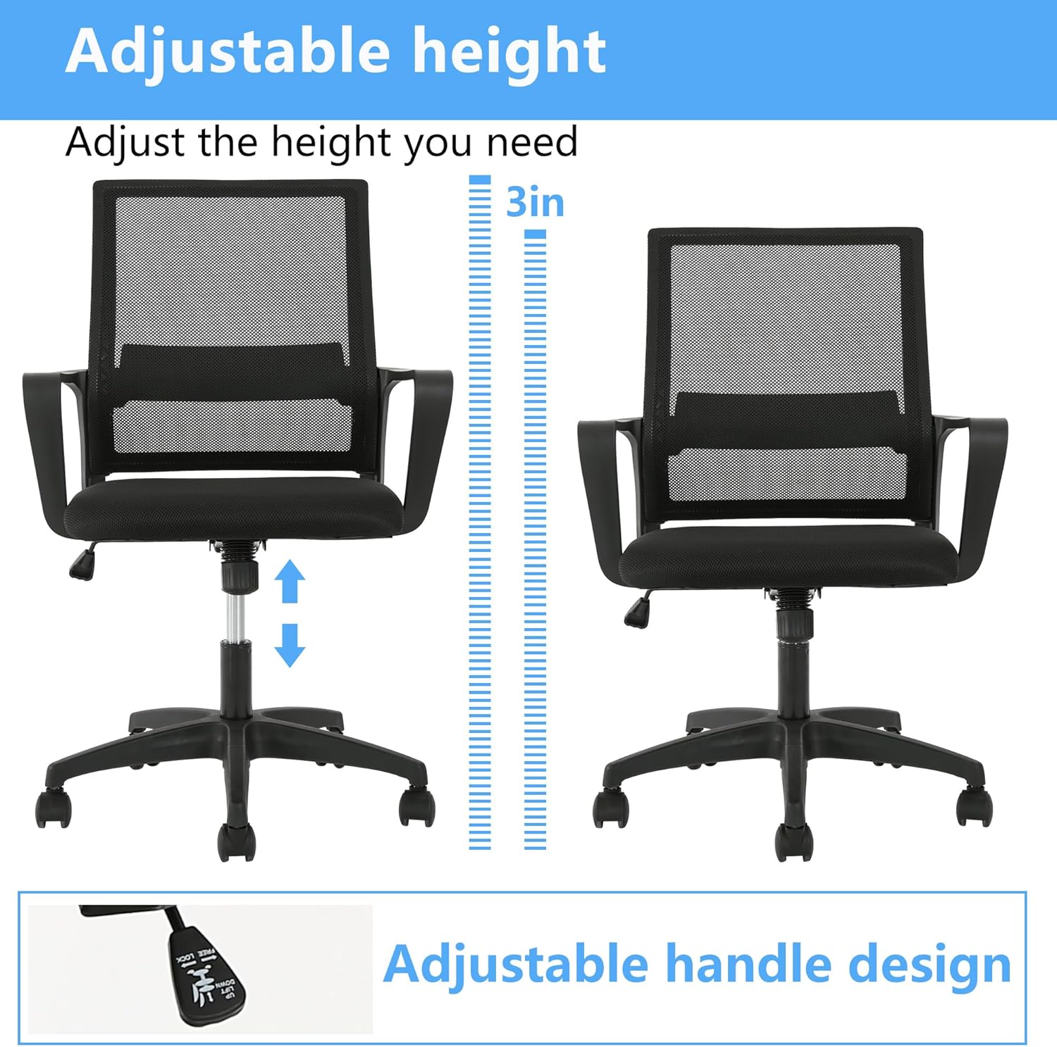 PayLessHere Silla de oficina para computadora, silla ergonómica de malla, respaldo medio, silla giratoria para oficina en casa, silla de escritorio