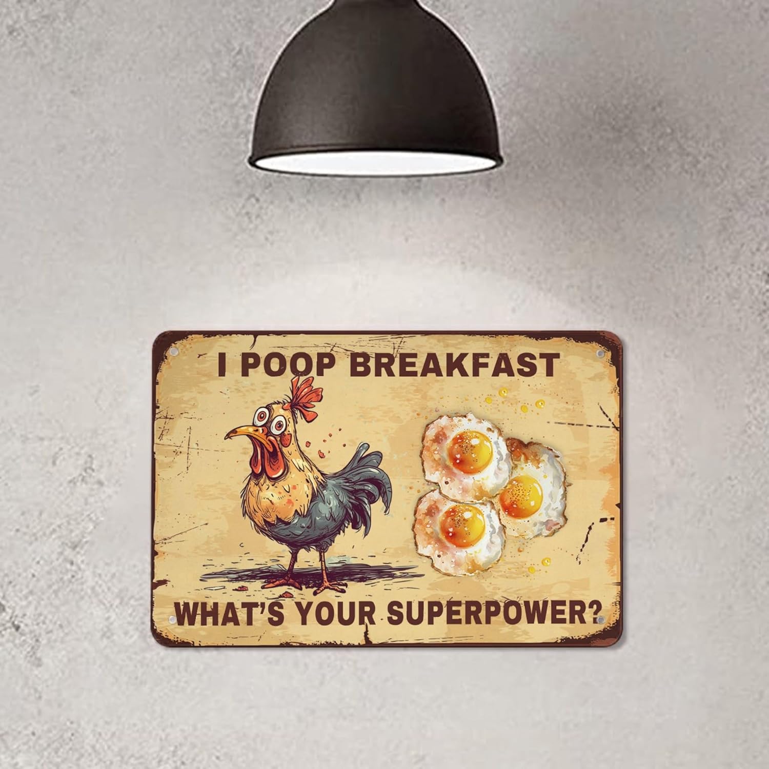Cartel de desayuno de pollo I Poop de aluminio para colgar en la pared, decoración de arte de pollo para casa, habitación, tienda, oficina, 12 x 8