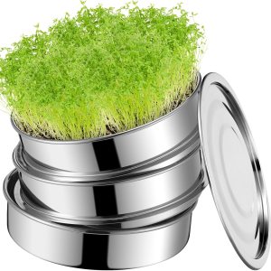 Kit de germinación de semillas de acero inoxidable, bandeja apilable para germinación de semillas de 2 niveles con base y tapa, kit de cultivo de Kit de germinación de semillas de acero inoxidable, bandeja apilable para germinación de semillas de 2 niveles con base y tapa, kit de cultivo de