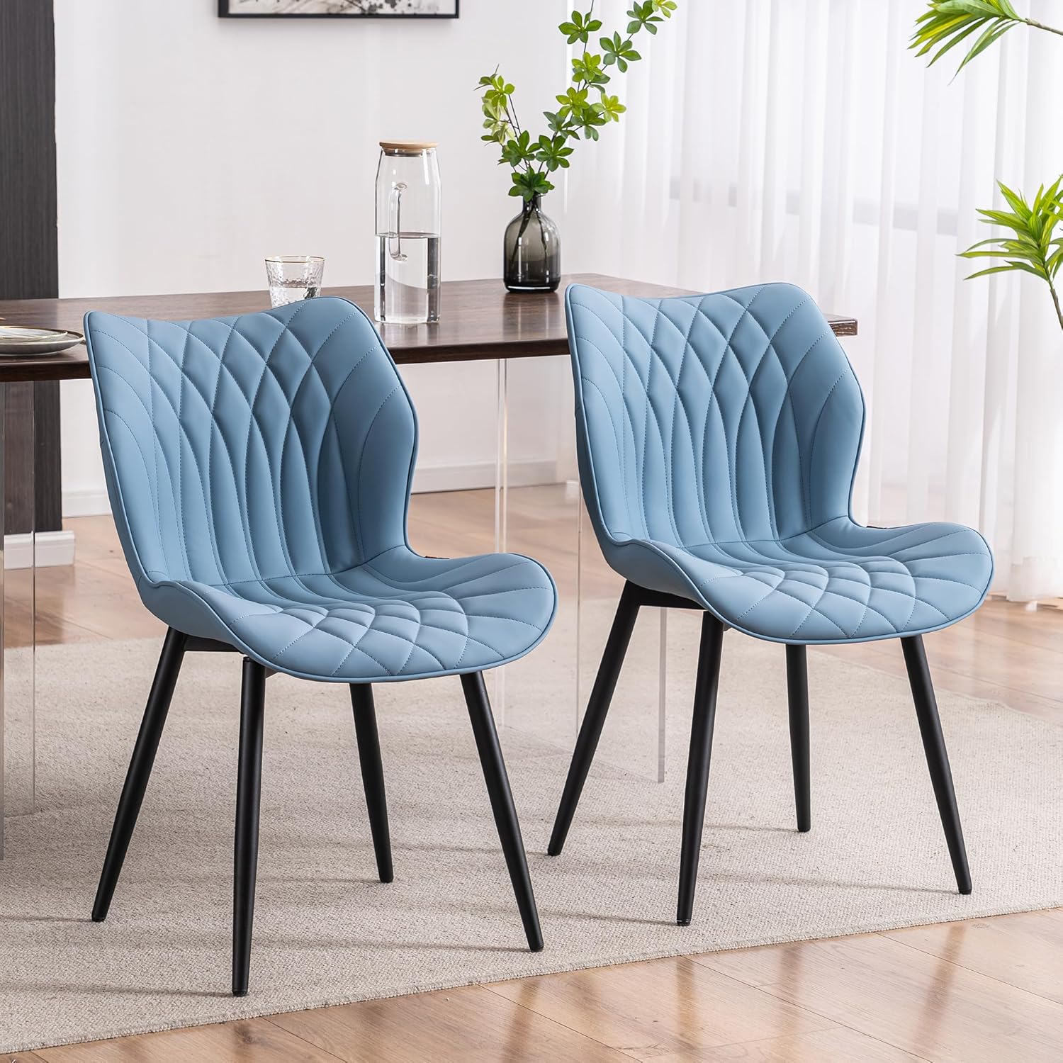 YOUNIKE Juego de 2 sillas de comedor tapizadas de piel sintética, sillas de cocina modernas, sillas laterales para sala de estar, dormitorio, con