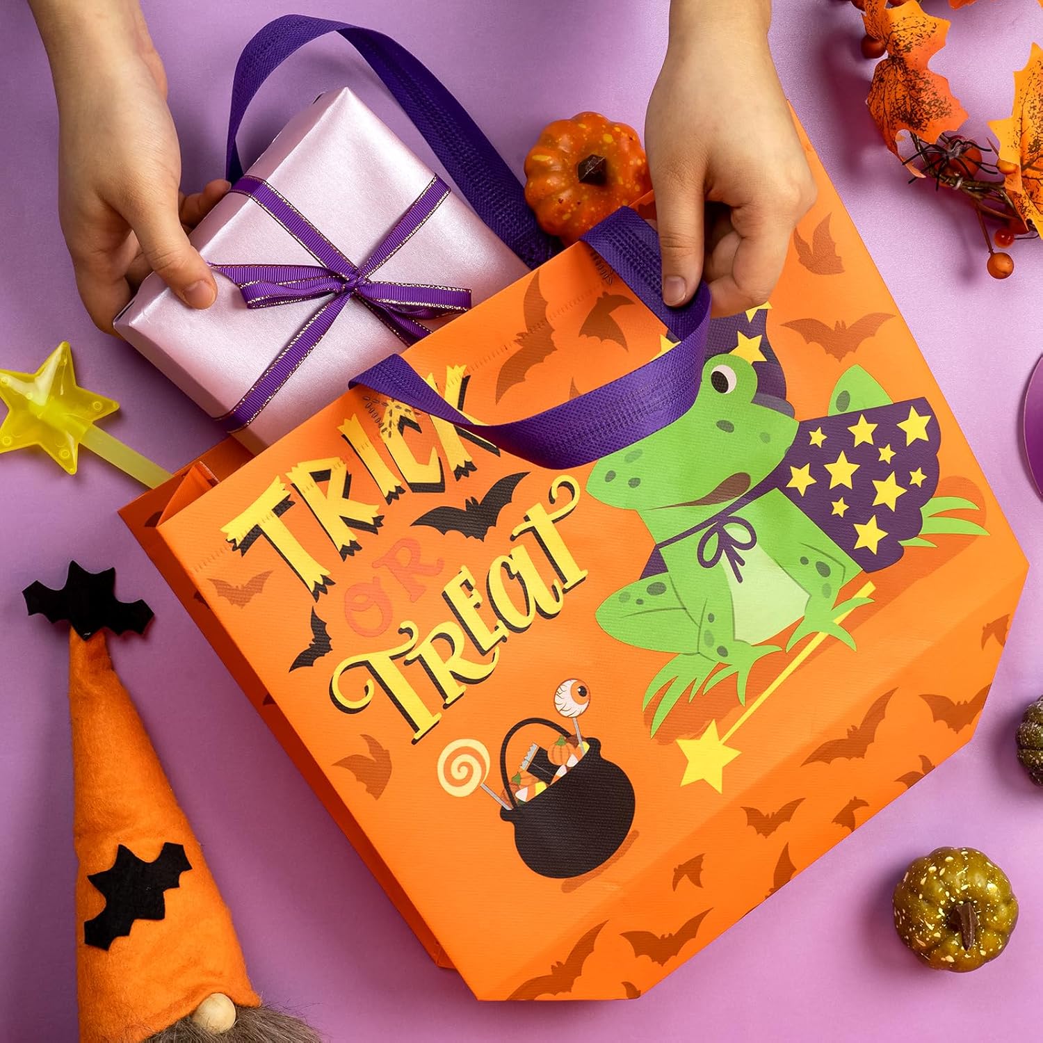 Loveinside Bolsas de regalo recicladas medianas de Halloween con asas, bolsa de regalo reutilizable para fiesta de Halloween, bolsa de compras – 13