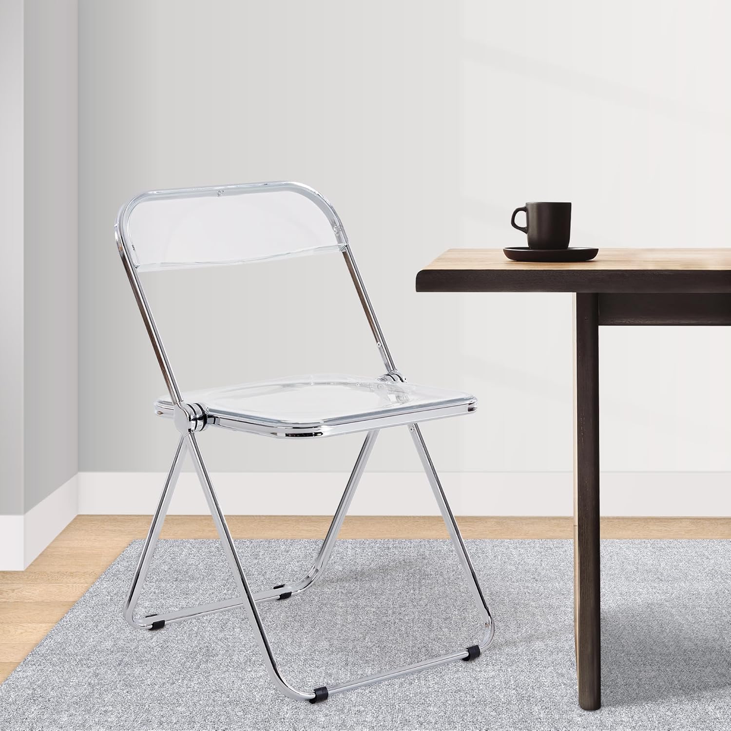 Dolonm Silla plegable de acrílico transparente con marco de acero cromado, silla de acrílico para múltiples aplicaciones, silla transparente moderna