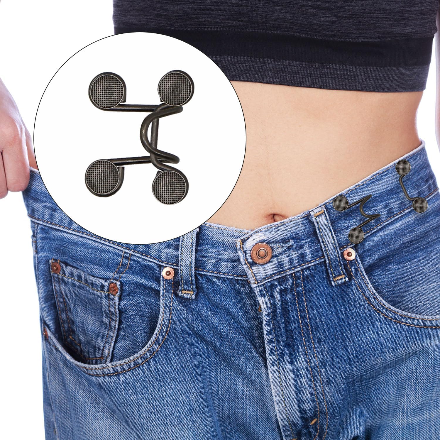 Conjunto de extensor de cintura ajustable con hebilla de cintura, extensor de jeans, extensor de cintura, alfileres de botón, sin costura, D1-NZKSYK