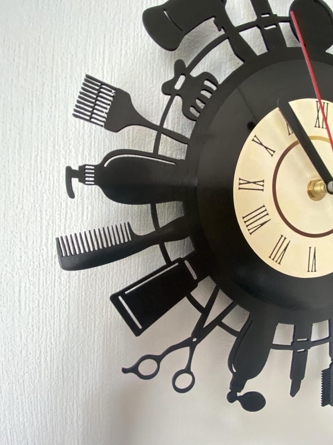 Reloj de pared de vinilo para peluquería, peluquería, peluquero, peluquero, peluquería, regalo para estilista, personaliza tu reloj