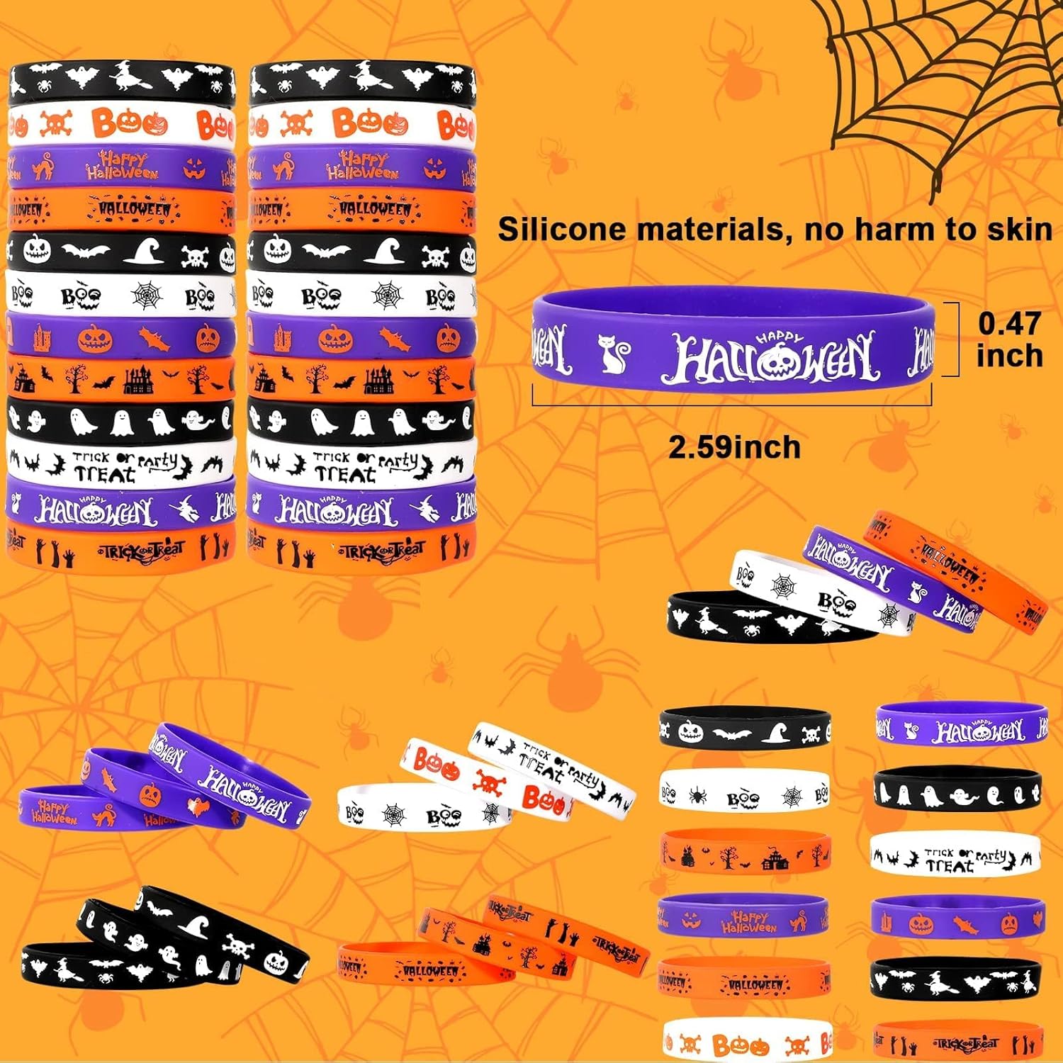 Garma 96 pulseras de goma para Halloween, regalos de fiesta de Halloween, regalos de Halloween para niños y niñas