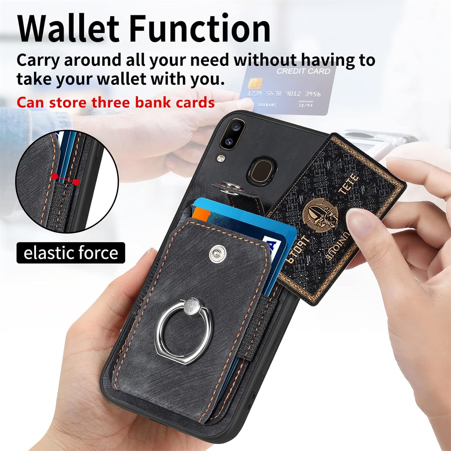 Asuwish Funda de teléfono para Samsung Galaxy A20 A30 con protector de pantalla de vidrio templado y soporte de anillo delgado, soporte para tarjeta