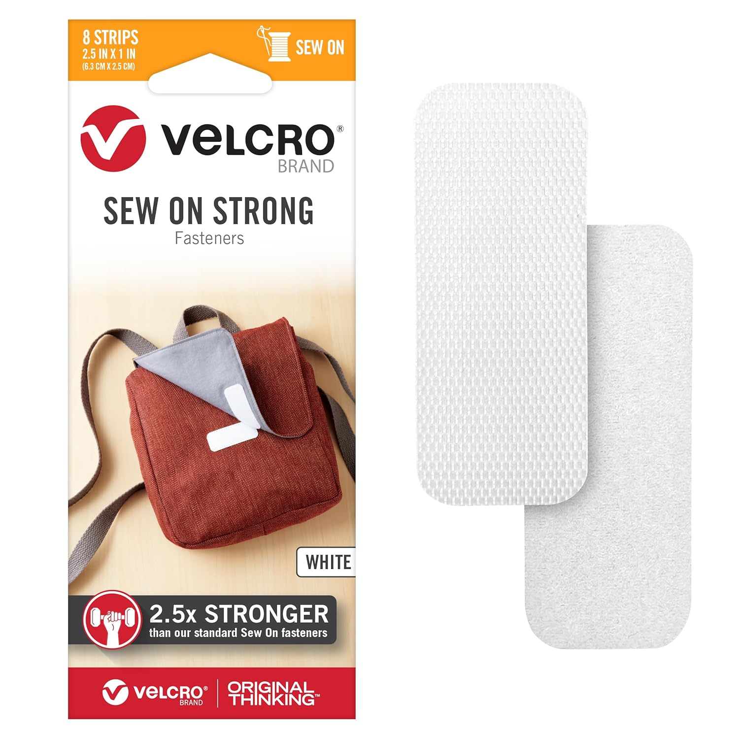 VELCRO Brand Tiras fuertes para coser  8 juegos, blanco  2.5 x 1 pulgada