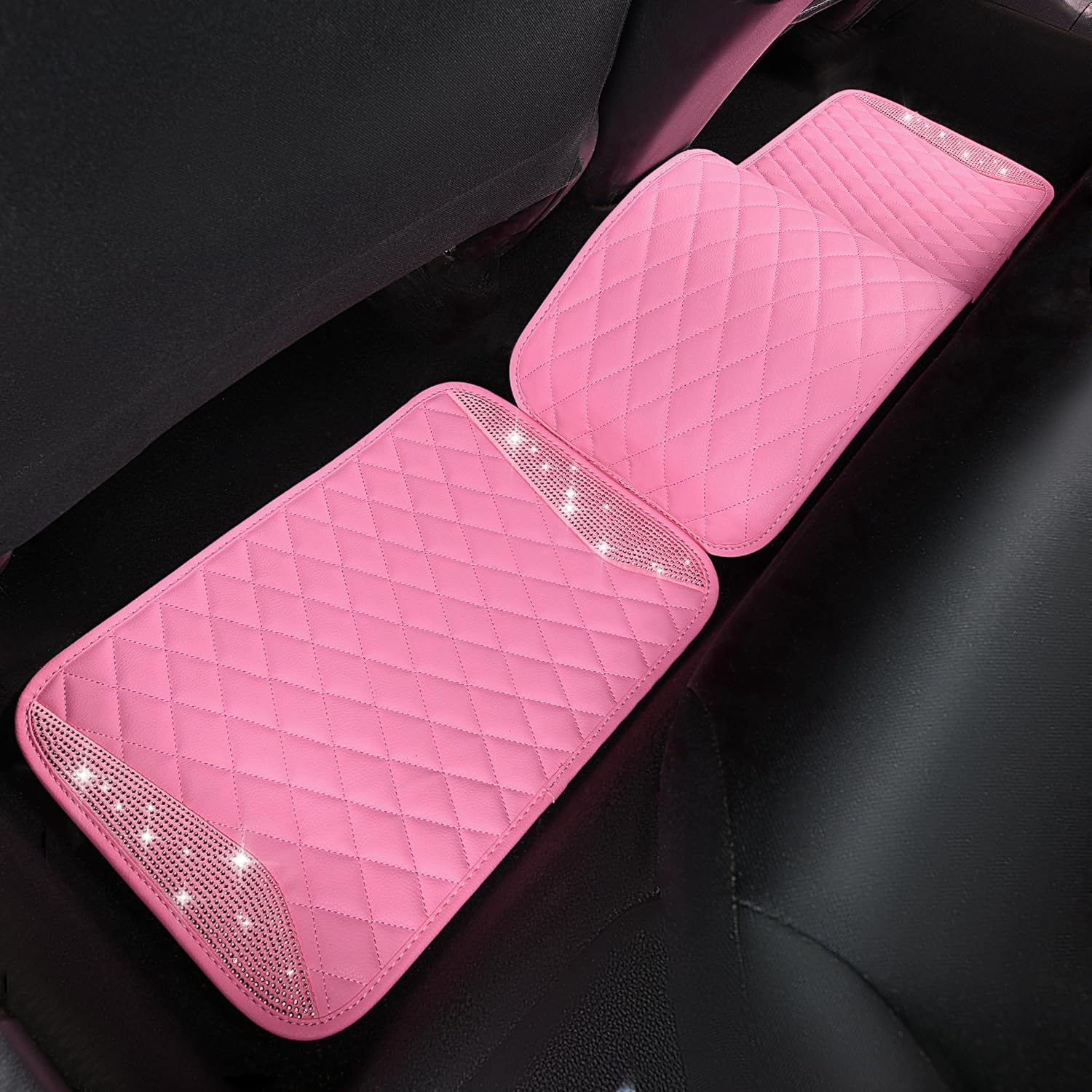 CAR PASS Tapetes de cuero brillantes para automóvil, con diamantes brillantes, con diamantes de imitación y purpurina brillante, antideslizante,