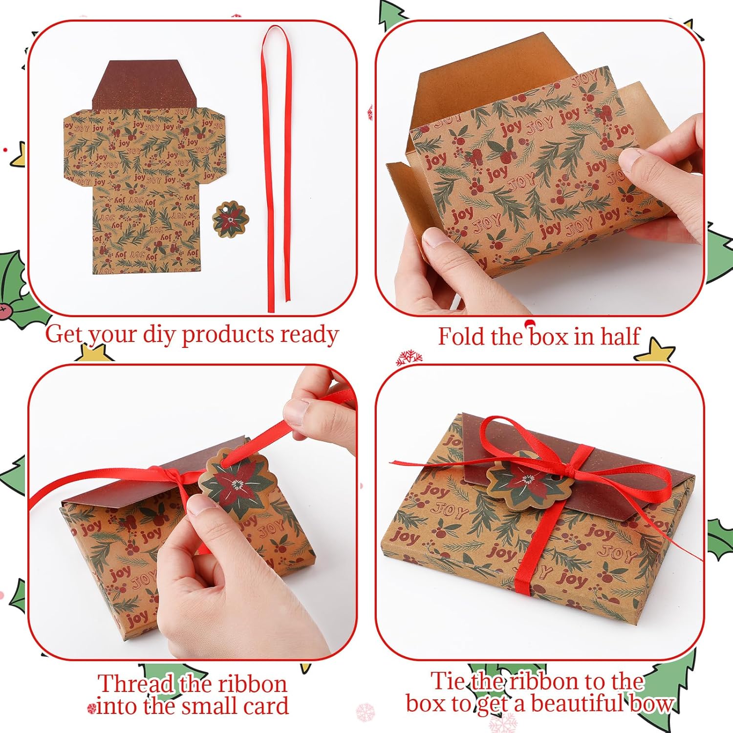 Yeaqee 60 juegos de cajas de tarjetas de regalo de Navidad, cartón, soporte para tarjetas de regalo de Navidad, cajas de regalo de Navidad, caja de