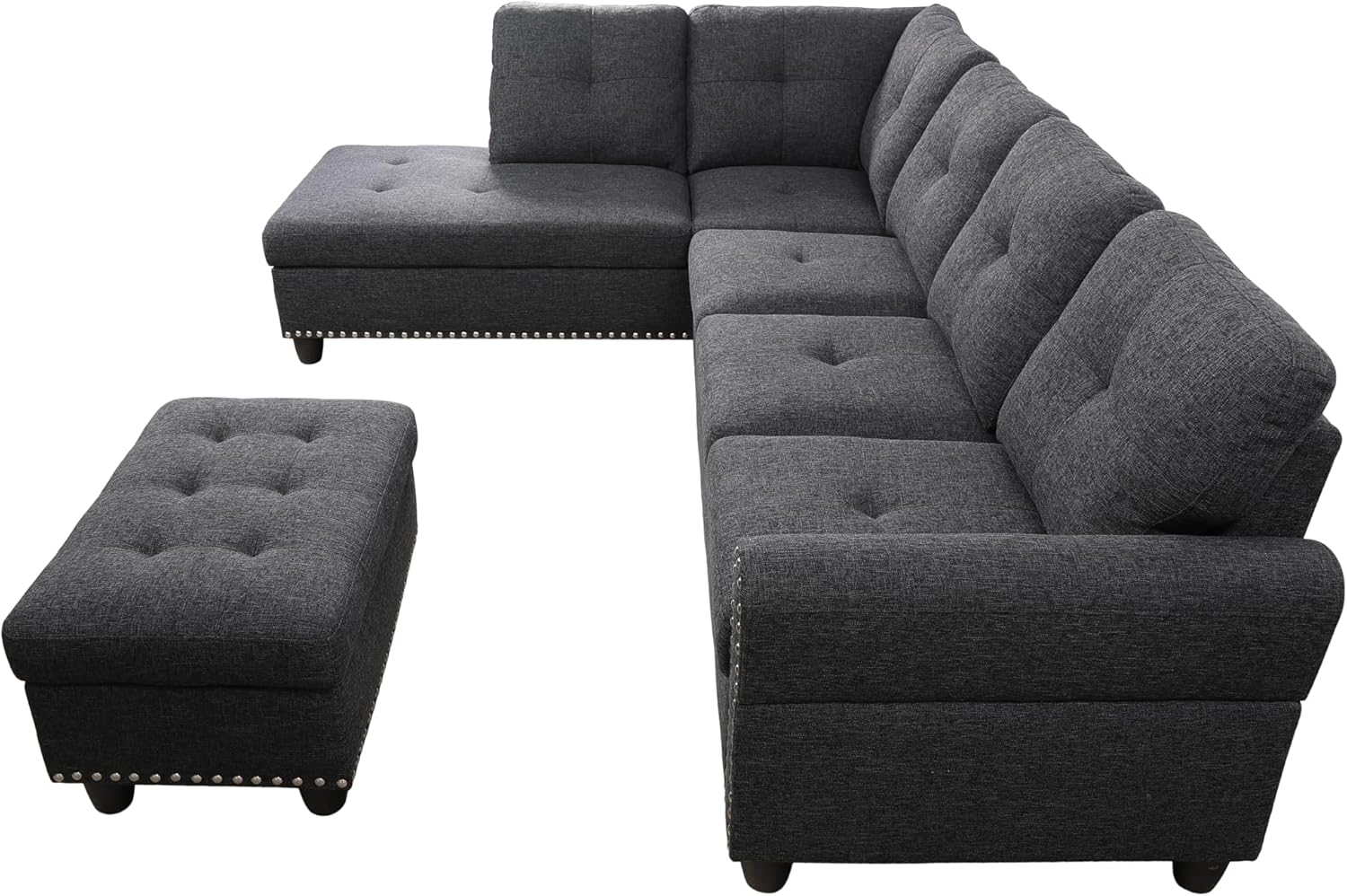 Sofá modular de 3 piezas, juego de muebles de sala de estar, sofá esquinero tapizado de 5 plazas en forma de L, 1 diván gris oscuro
