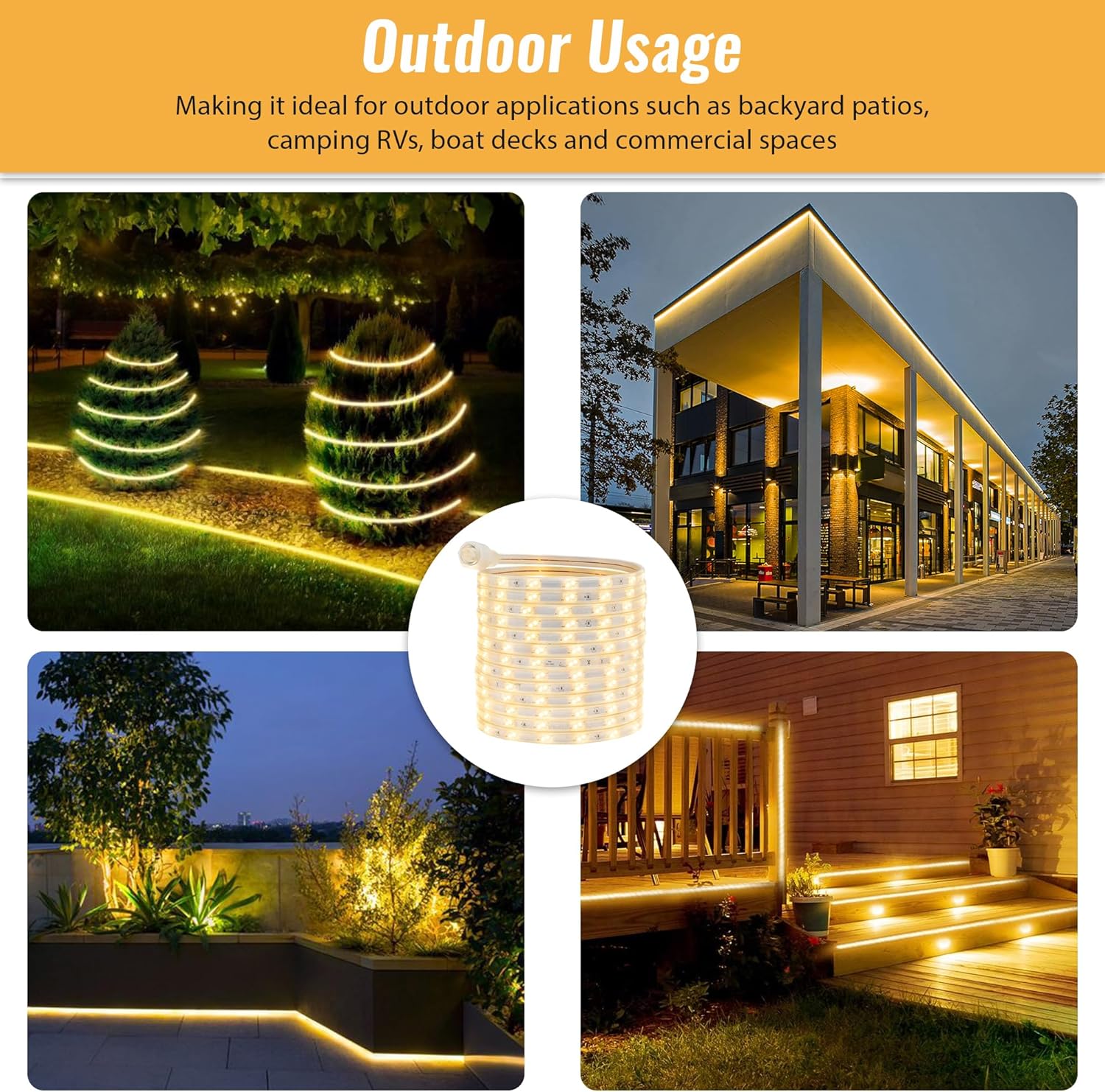 WYZworks Tira de luz LED de 16 modos de luz blanca cálida de 25 pies, SMD 2835, impermeable, conectable, permanente, para exteriores, certificado
