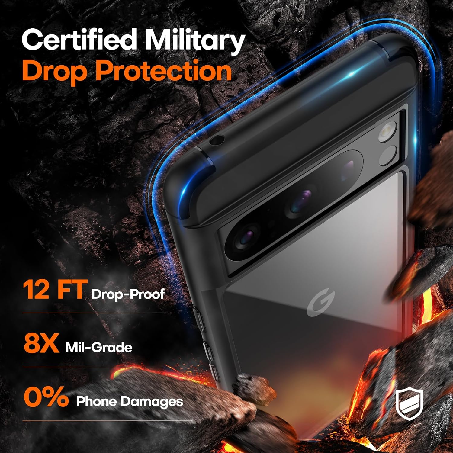 TAURI Funda 5 en 1 para Pixel 8 Pro, no amarillenta con 2 protectores de pantalla de película de poliuretano termoplástico + 2 protectores de lente
