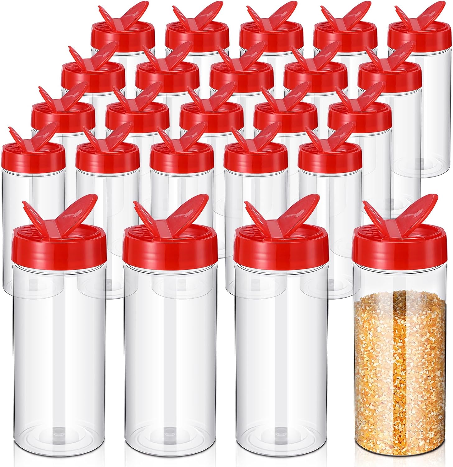 24 recipientes de plástico de 16 onzas para especias, botellas de plástico transparentes reutilizables grandes para especias vacíos de plástico con