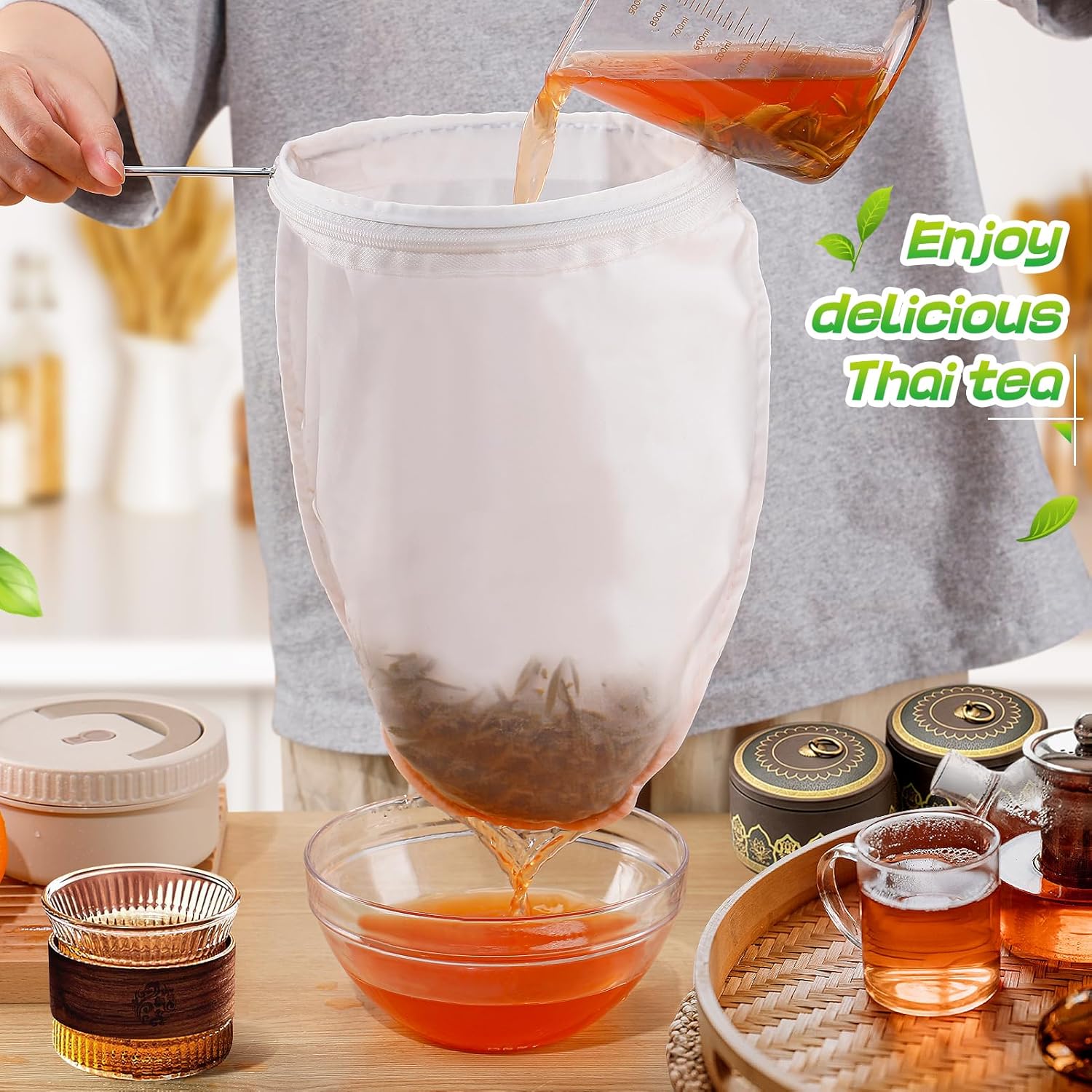 Bolsas coladoras de malla ultrafina, 3 piezas de colador de leche de nuez reutilizable con marco de mango de acero inoxidable, bolsas de filtro de