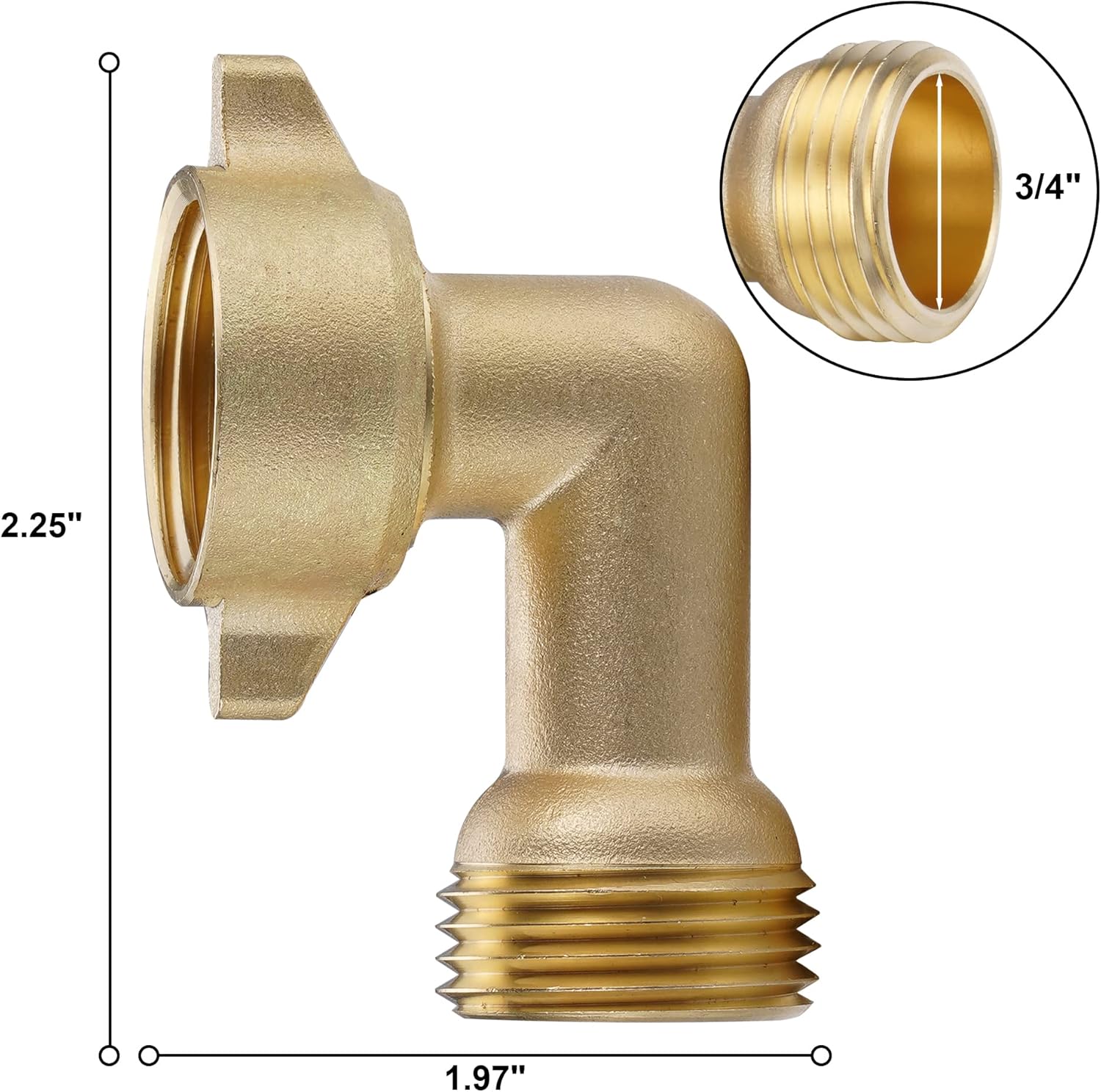 Codo de manguera de 90 grados, conector de manguera de jardín de 34 pulgadas, adaptador de latón macizo para entrada de agua de caravana, conexión