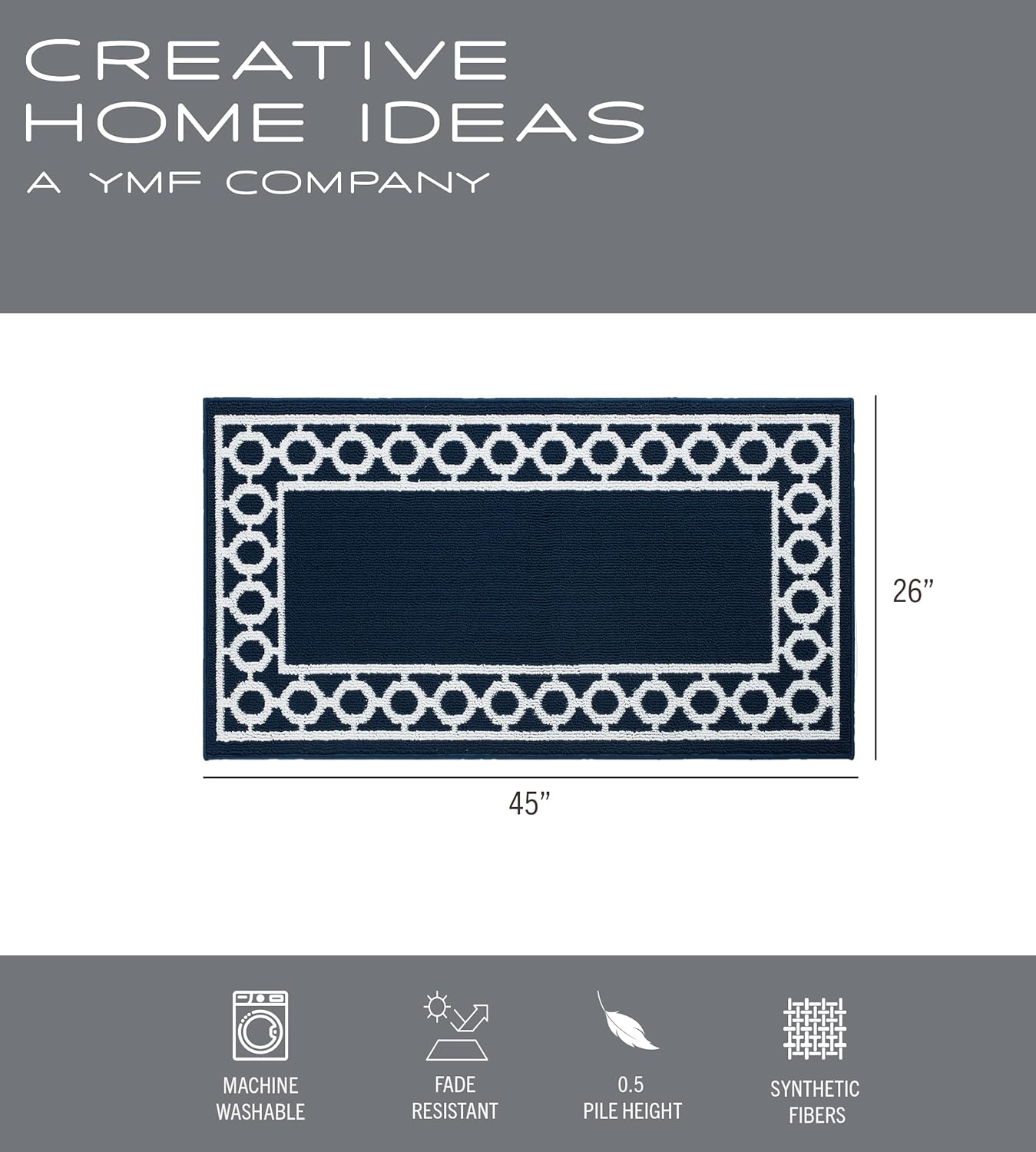 Creative Home Ideas Alfombra acolchada con borde de enrejado Christine – Decoración moderna del hogar, alfombra lavable – Alfombra decorativa para