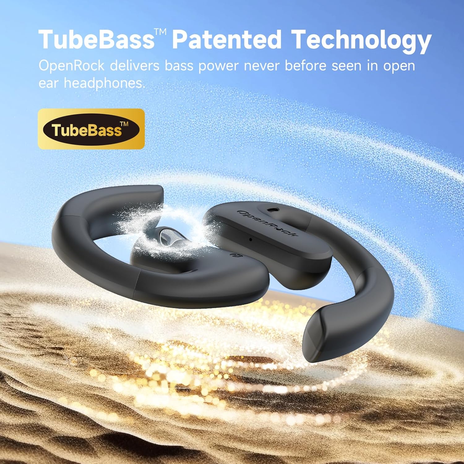 OpenRock S Auriculares de conducción de aire de oreja abierta, Bluetooth 5.3 inalámbricos sobre la oreja, tiempo de reproducción de 60 horas, graves