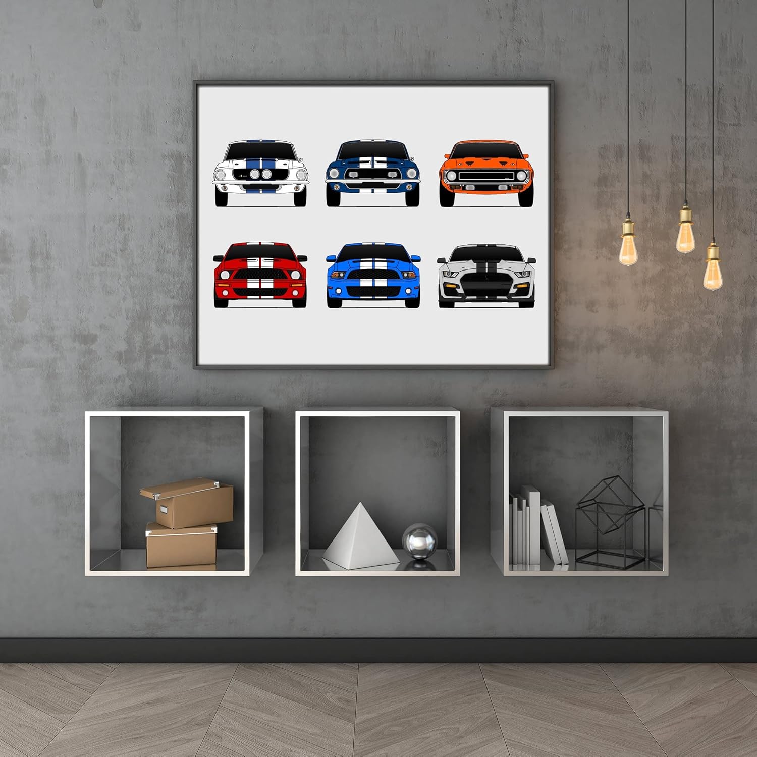 Shelby Mustang GT500 Generations Inspired Car Poster – Handmade Print of Ford Shelby GT500 (Multi-Color Wall Art) – 17×22″ Satin Print (Unframed) –