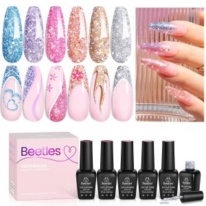 Beetles – Kit de 6 colores de esmalte de gel de uñas, holográfico, plateado, rosa, azul, brillo, lámpara de uñas LED ultravioleta, semipermanente, Beetles – Kit de 6 colores de esmalte de gel de uñas, holográfico, plateado, rosa, azul, brillo, lámpara de uñas LED ultravioleta, semipermanente,