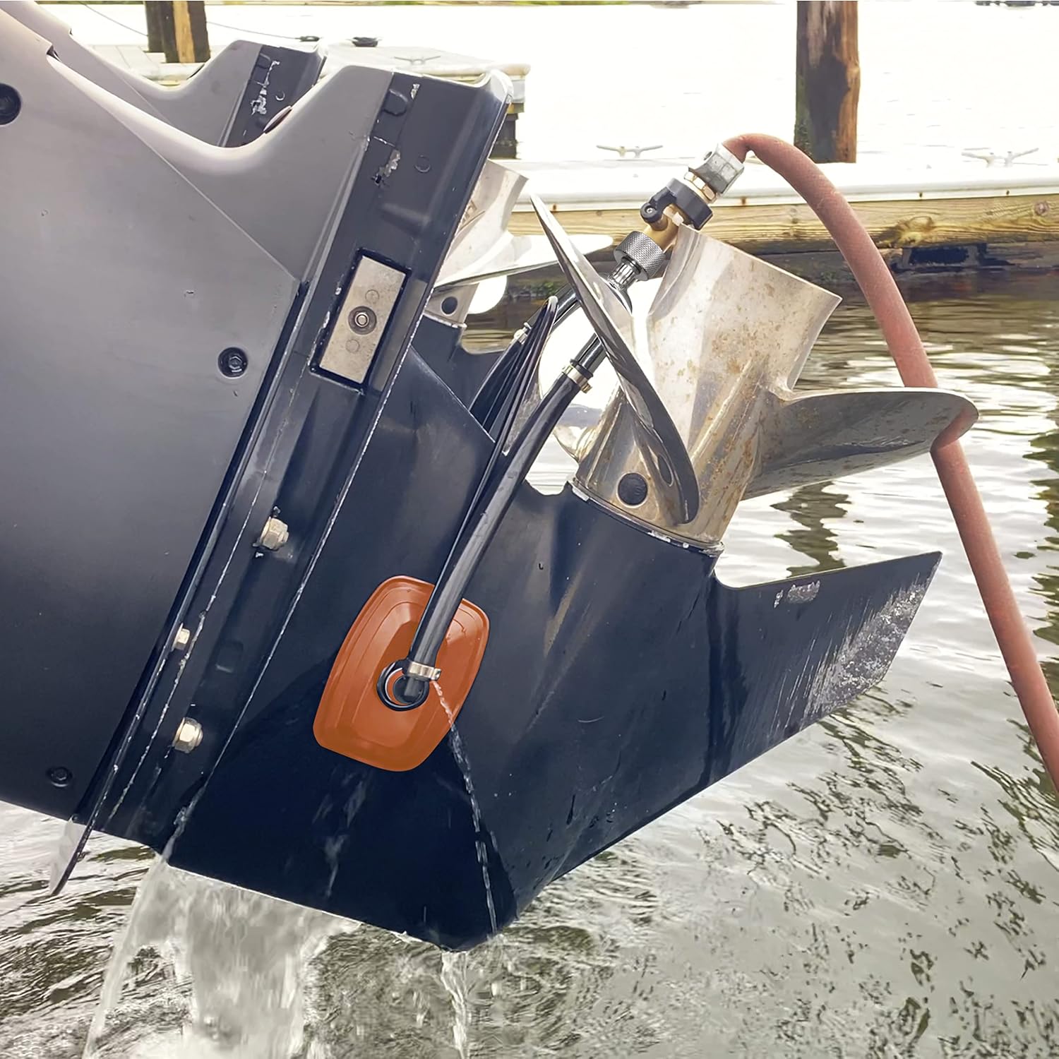 Seaworks Flusher de motor de barco de acero resistente estilo manguito de doble alimentación, uso para anticongelante para invierno o lavado de agua