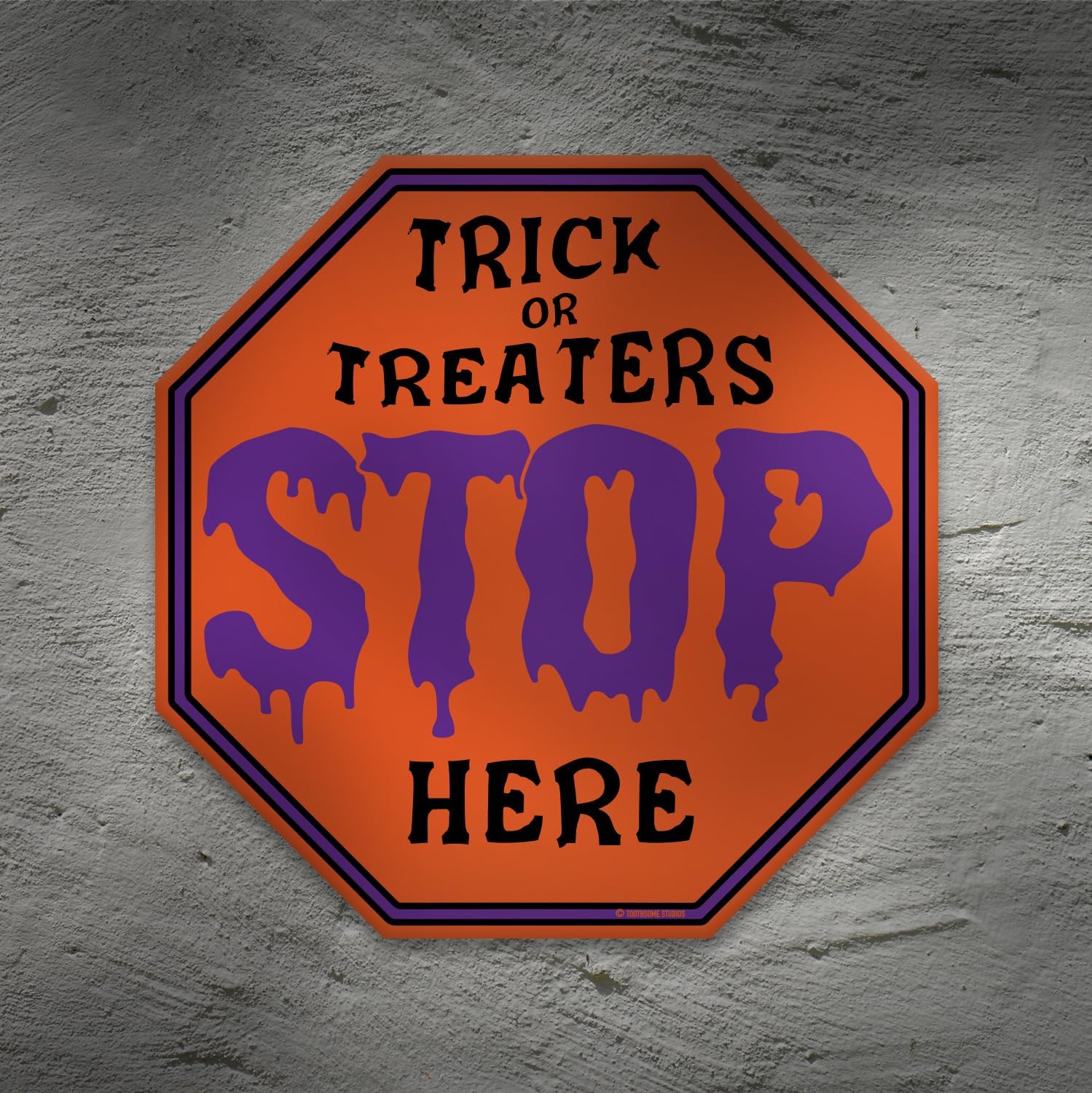 Trick Or Treaters Stop Here – Tema de Halloween de 12 x 12 pulgadas, letrero de alto espeluznante para bar, sala de juegos, hogar, cueva de hombre,