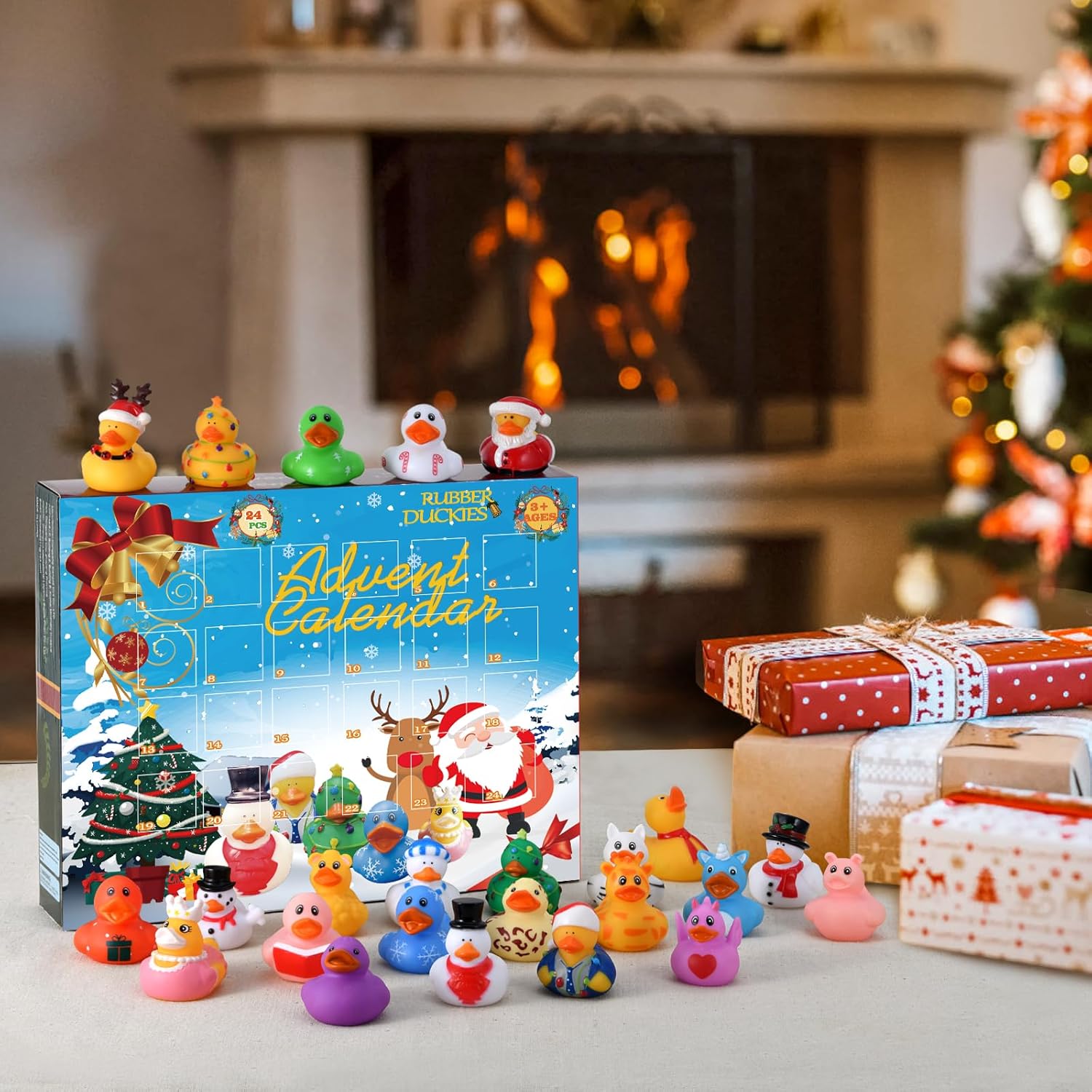 Calendario de Adviento 2023-24 juguetes de patos de goma, calendario de Adviento para niños, calendario de cuenta regresiva de Navidad de 24 días,