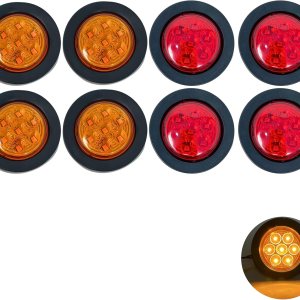 All Star Truck Parts 8 unidades de 2 pulgadas redondas de luz LED lateral de espacio libre 7 LED ojales de goma IP 67 para remolques – 4 rojos y 4 All Star Truck Parts 8 unidades de 2 pulgadas redondas de luz LED lateral de espacio libre 7 LED ojales de goma IP 67 para remolques – 4 rojos y 4