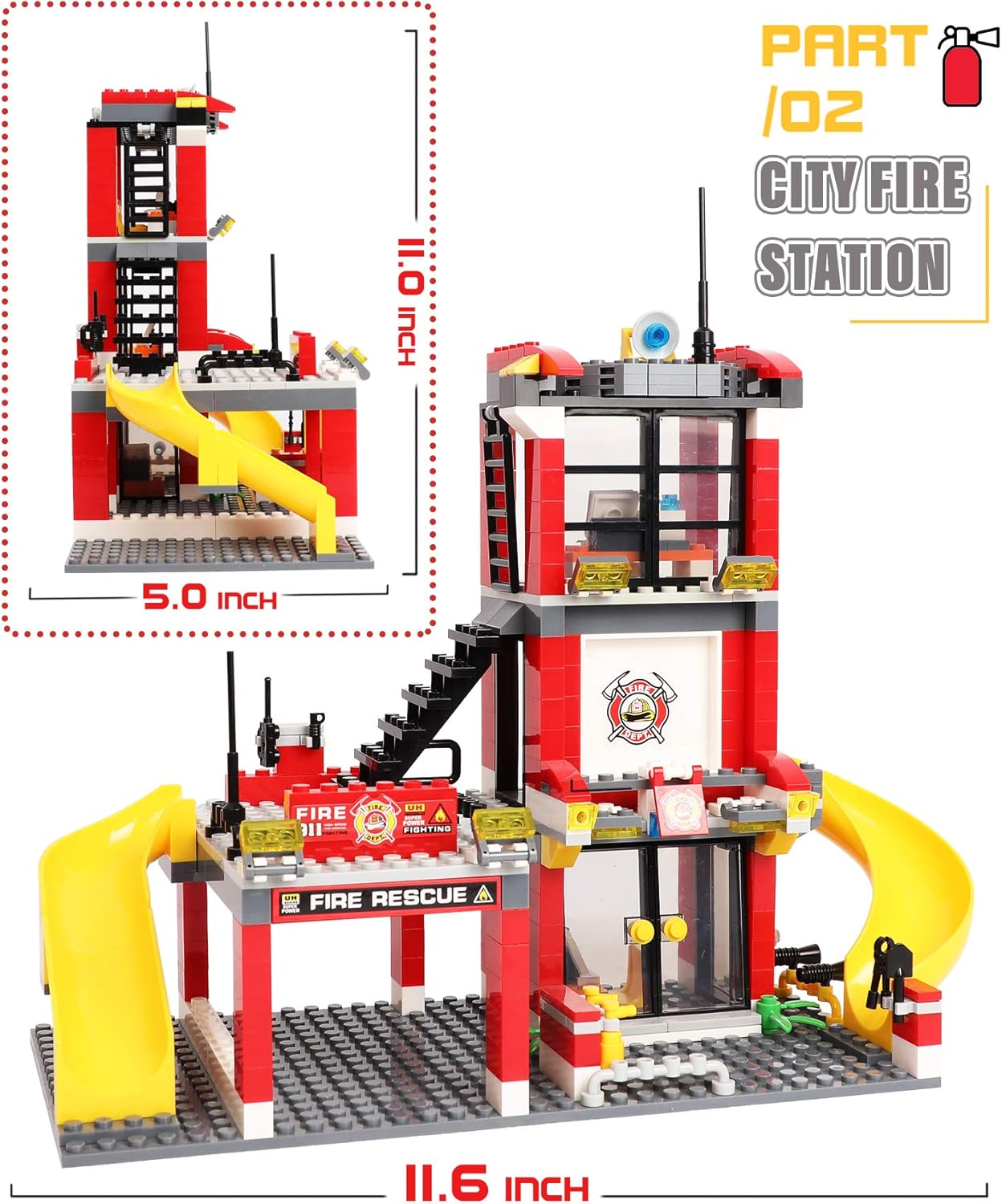 Kit de construcción de estación de bomberos de ciudad, bloques de construcción urbana con camión de bomberos, juego de juguetes de rescate de