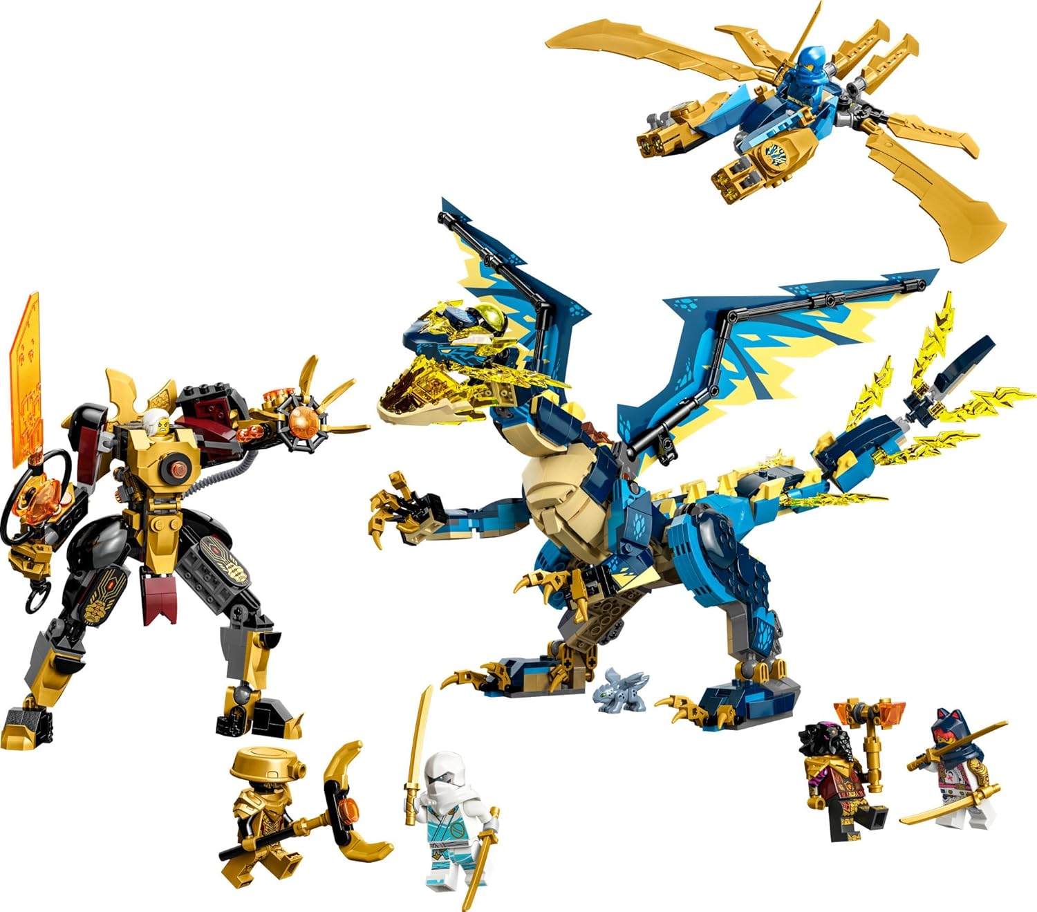 LEGO NINJAGO Elemental Dragon vs. The Empress Mech 71796 – Juego de juguetes de construcción, cuenta con un dragón, mec, volante ninja y 6