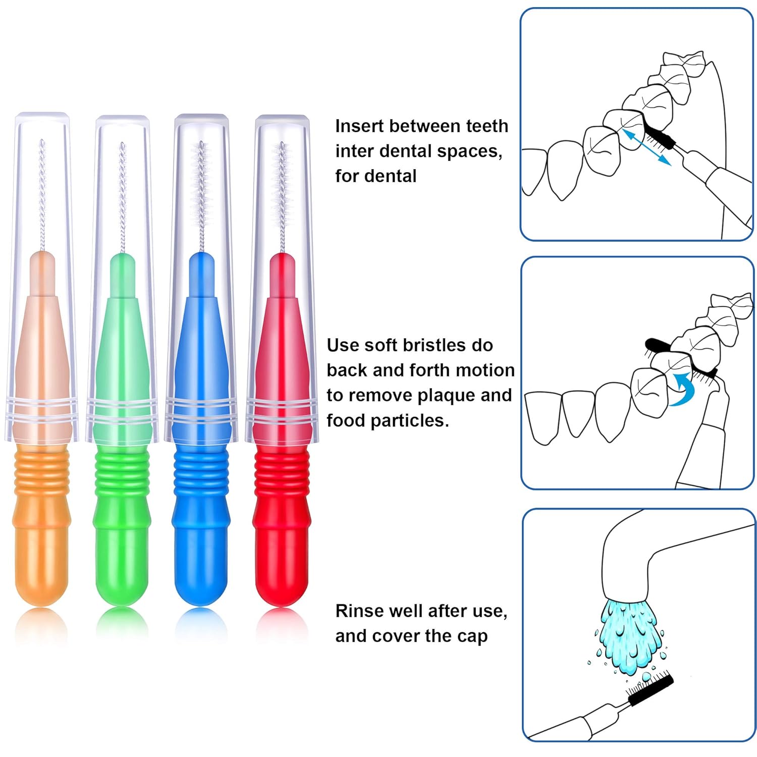 BBTO 100 piezas de llaves para cepillo dental limpiador interdental, palillo de dientes, cabezal de hilo dental, limpiador oral de palillos