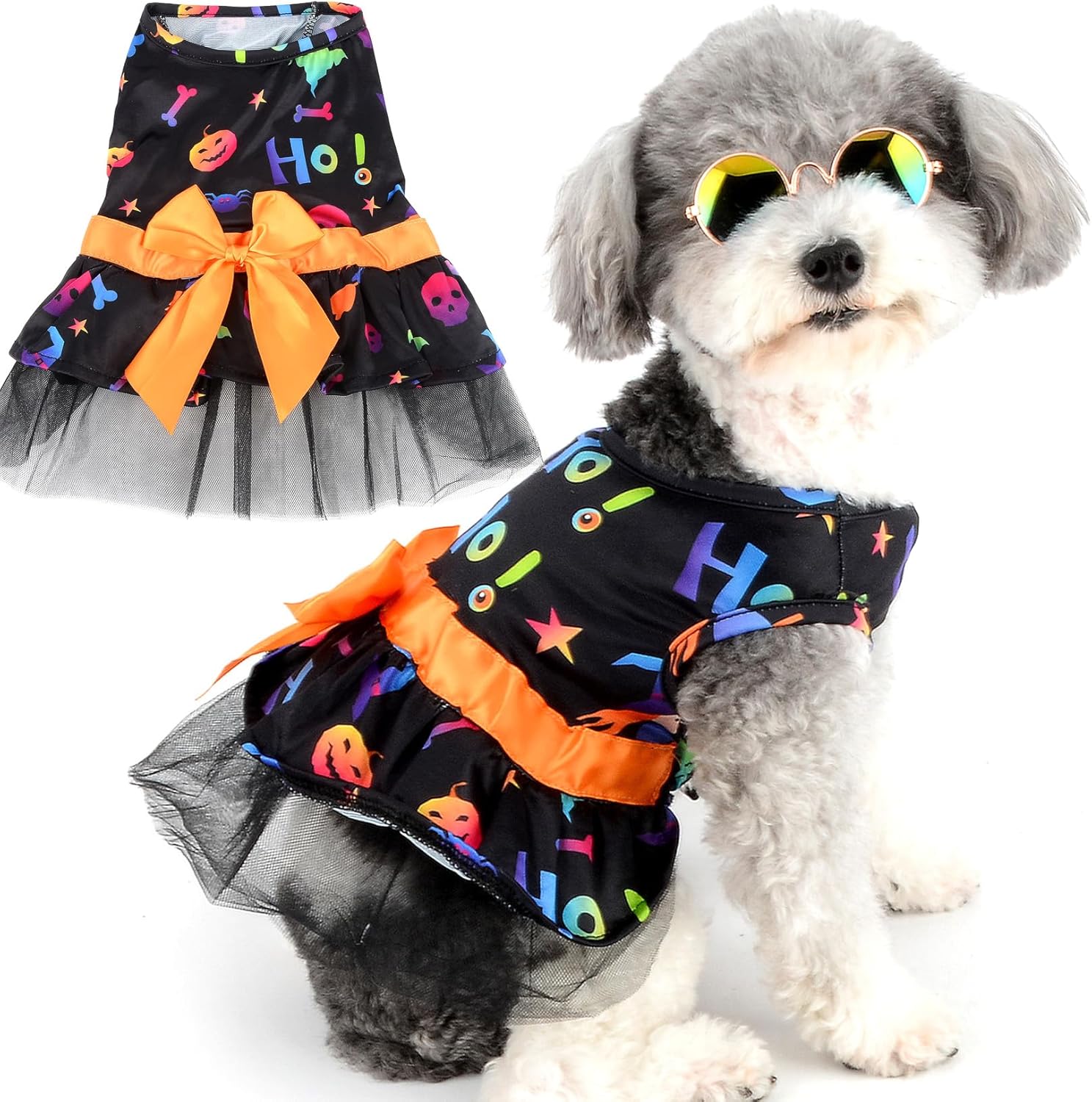 Zunea Vestidos de Halloween para perros pequeños, gatos, calaveras de calabaza, murciélagos, patrón de cachorro, disfraces de Halloween, vestido