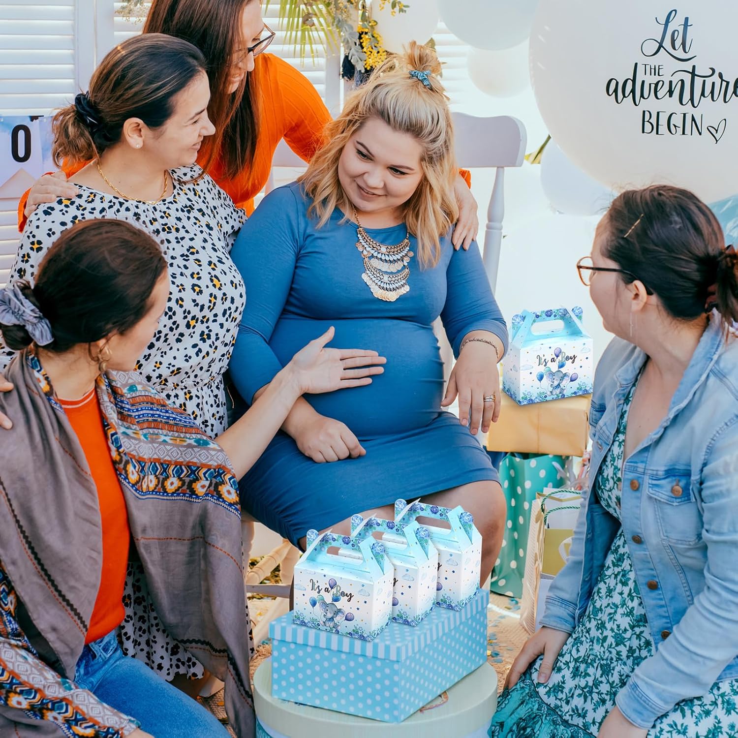 Moukeren 36 cajas de recuerdos de fiesta con temática de elefante para baby shower, decoración de cajas de galletas de elefante, bonitas cajas de