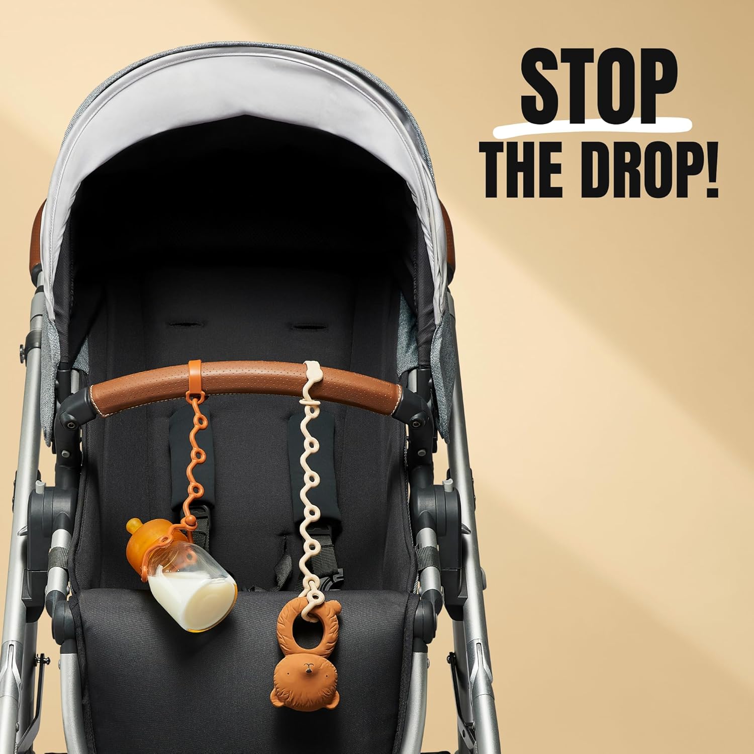 Fun Strap – Correa de seguridad de juguete, silicona elástica de grado alimenticio, no más juguetes, botella y chupete caída del piso del cochecito,