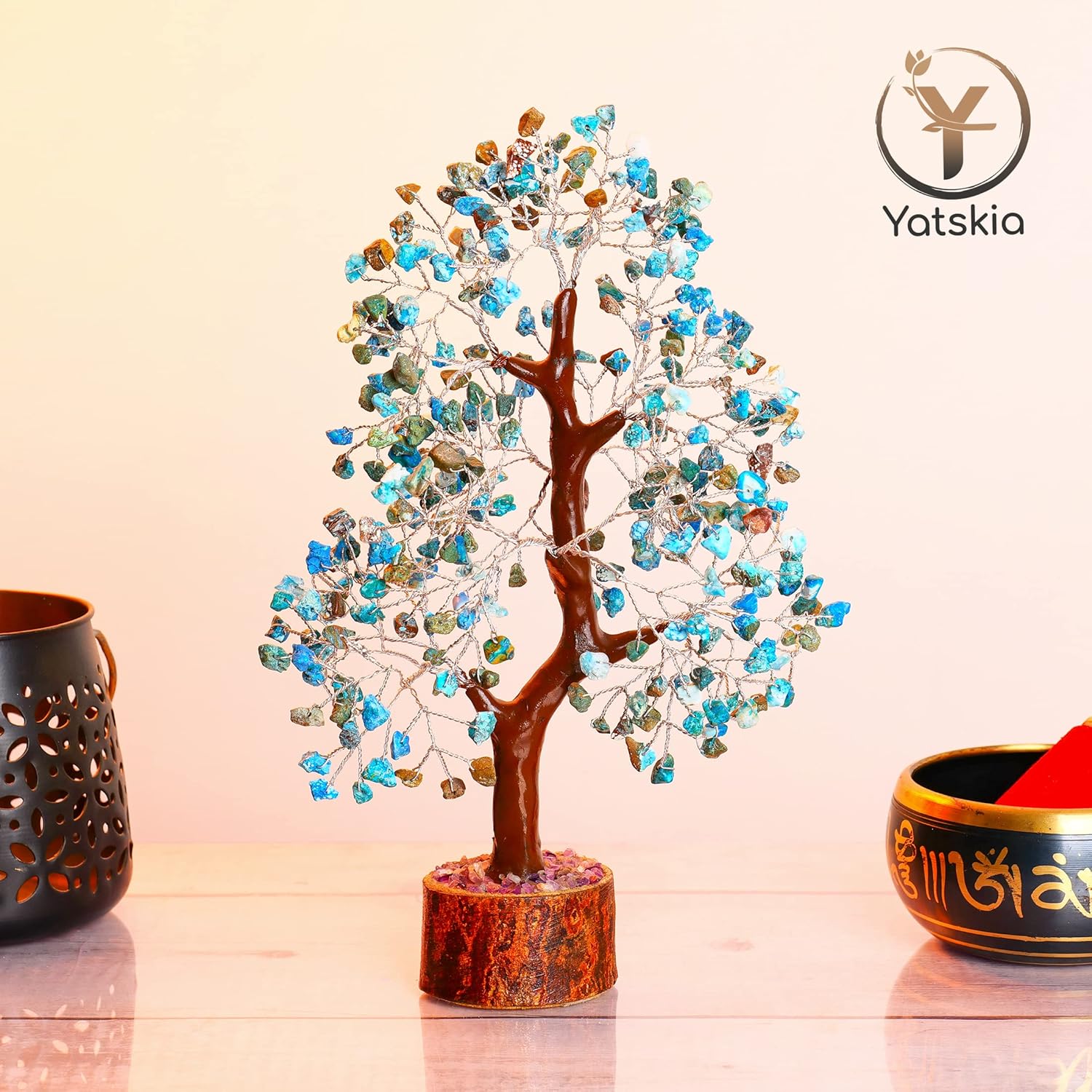 YATSKIA – Árbol de cristal turquesa Feng Shui, alambre, bonsái Buhha, estatua reiki, Chakra curativo energía positiva, buena suerte dinero regalos