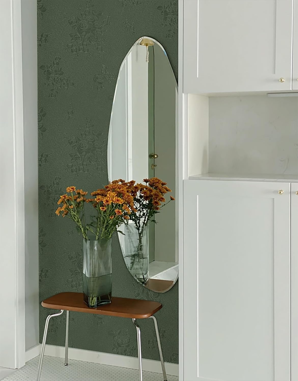 Dimoon Papel tapiz de 78.7 x 17.3 pulgadas, papel tapiz grueso en relieve de flores para despegar y pegar, papel de contacto verde floral, papel de