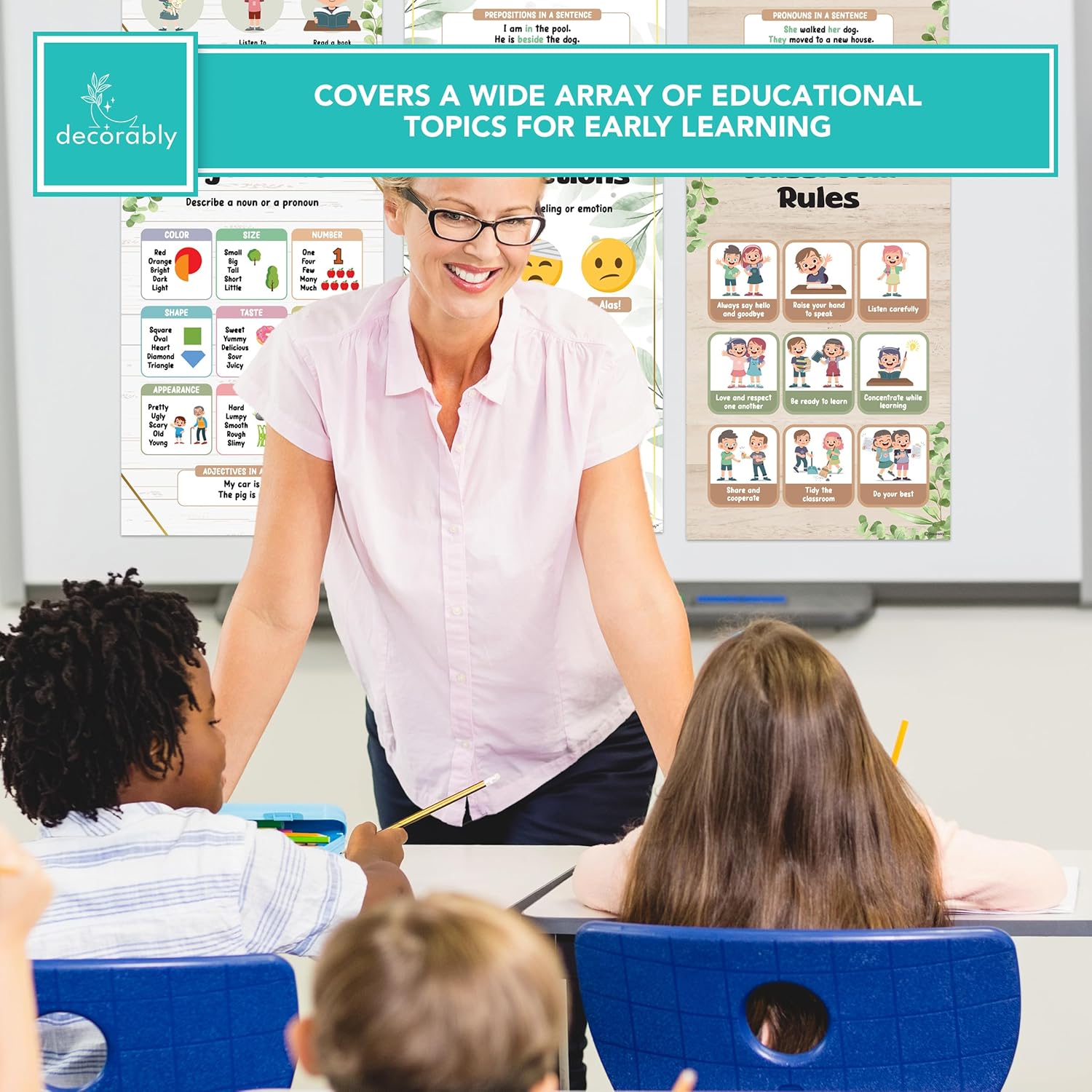 20 pósteres educativos para jardín de infantes, 11 x 17 pulgadas, carteles educativos para niños en edad preescolar, carteles de aprendizaje para