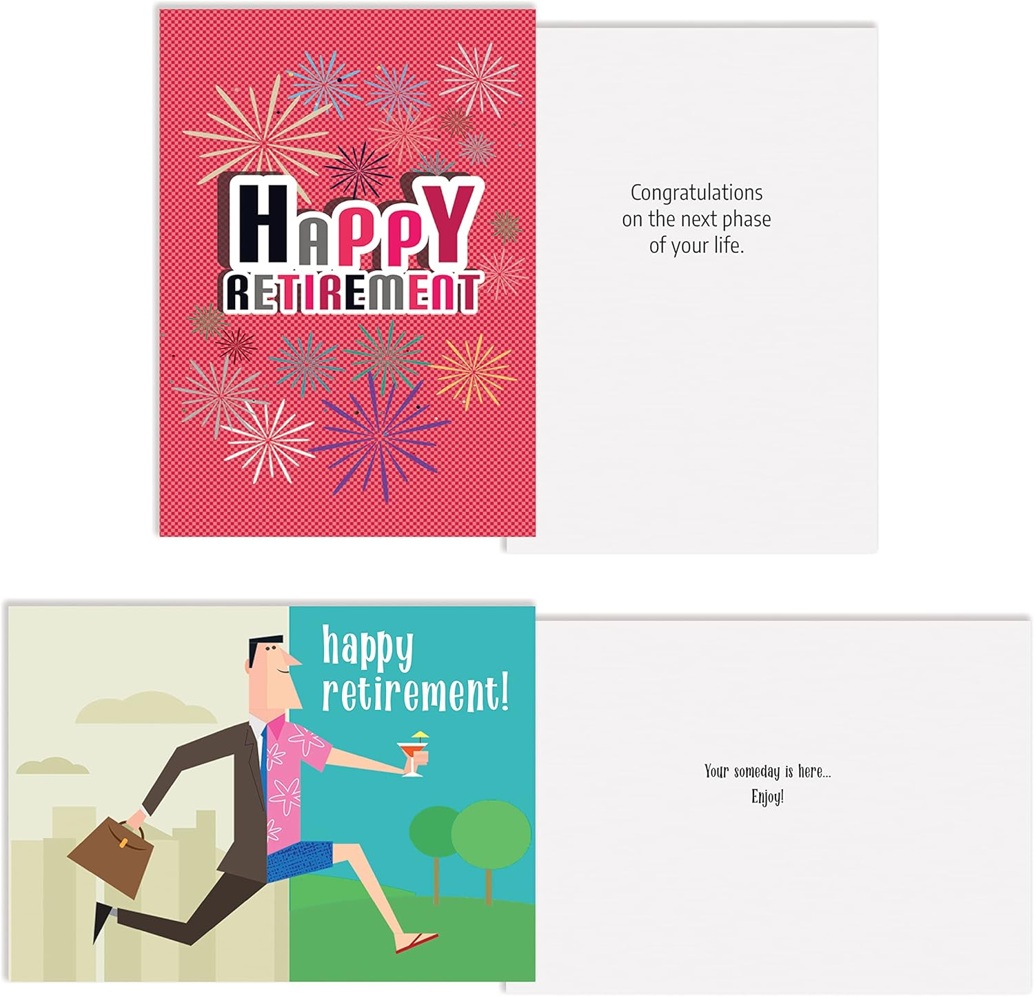Better Office Products Paquete de 2 tarjetas de jubilación con sobres, felicitaciones por tu jubilación, tarjetas grandes (5 x 7 pulgadas), 2