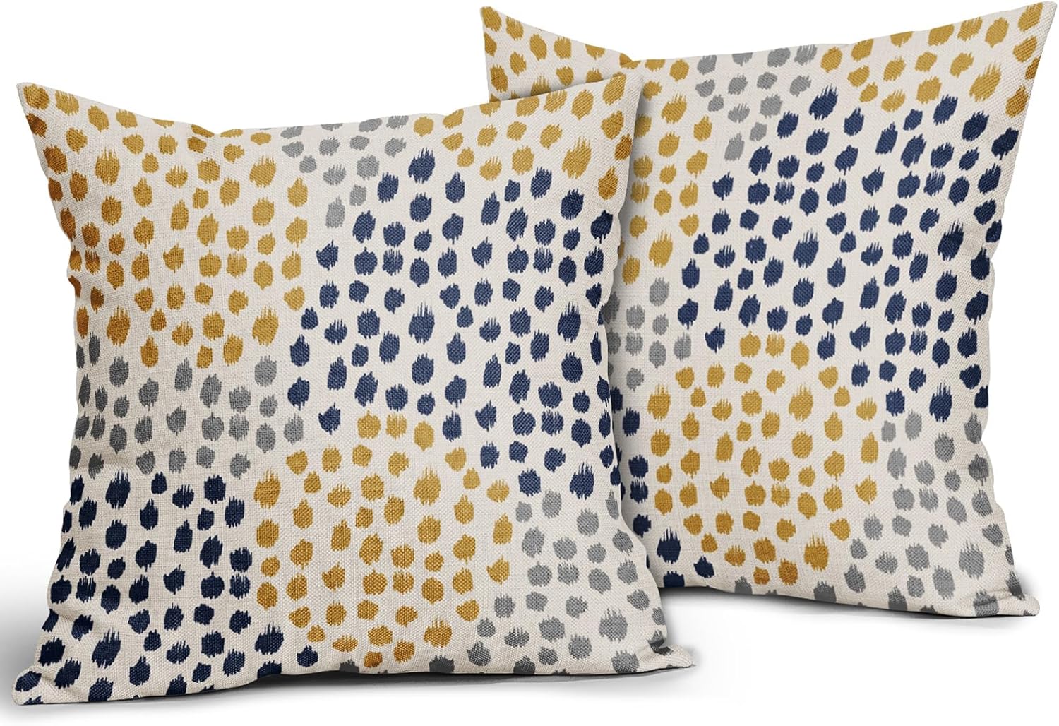 Juego de 2 fundas de almohada azules y amarillas de 18 x 18 pulgadas, diseño bohemio, diseño de lunares grises, arte moderno, estampado moderno,