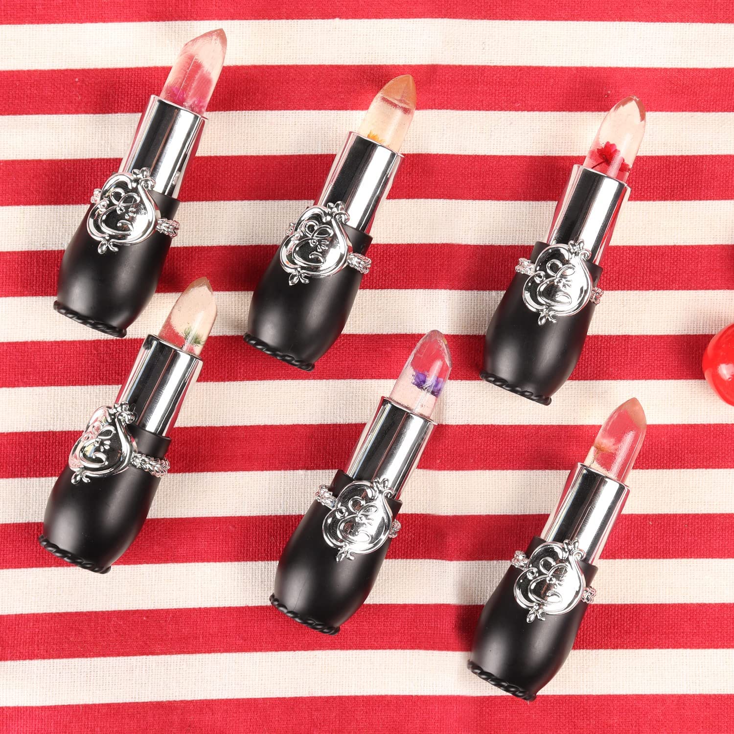 RanRui Paquete de 6 lápices labiales Crystal Flower Jaly, bálsamo labial nutritivo de larga duración, hidratante para labios, cambio de color,